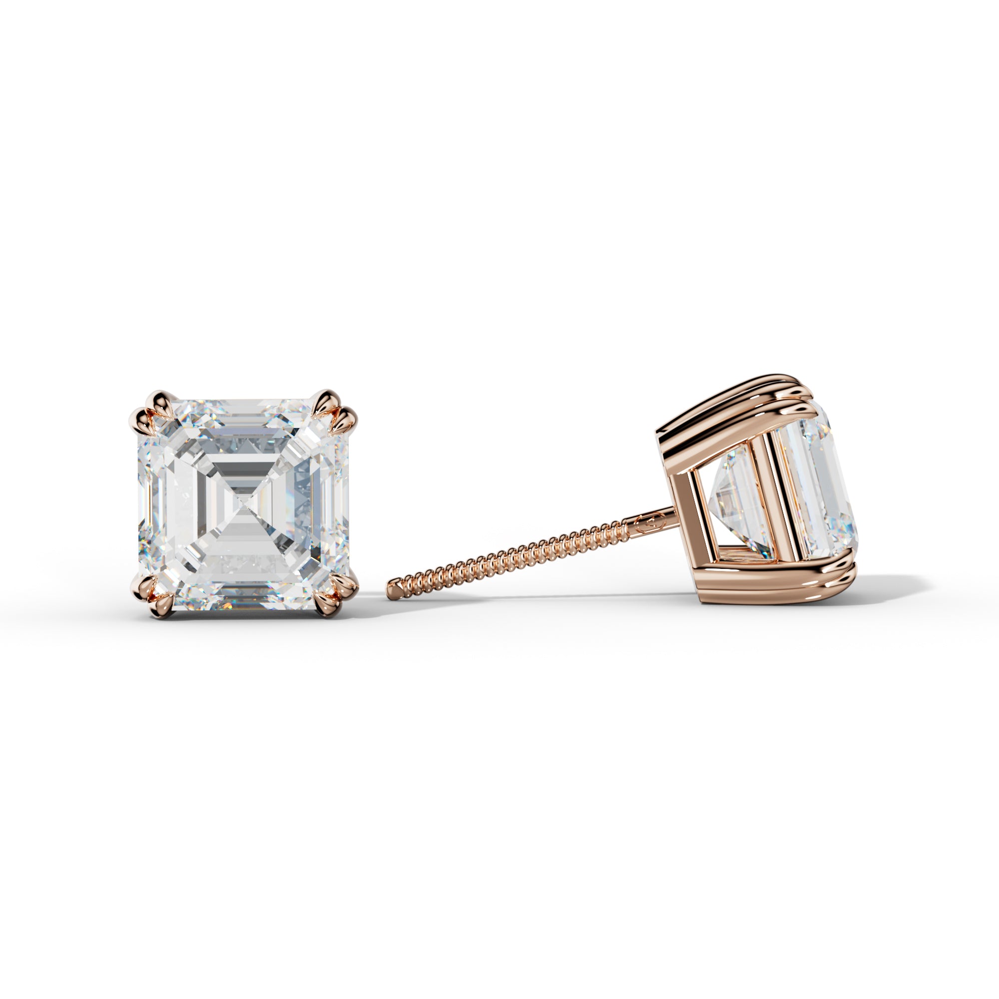 Asscher Diamond Stud Earrings With Claw Double Prongs
