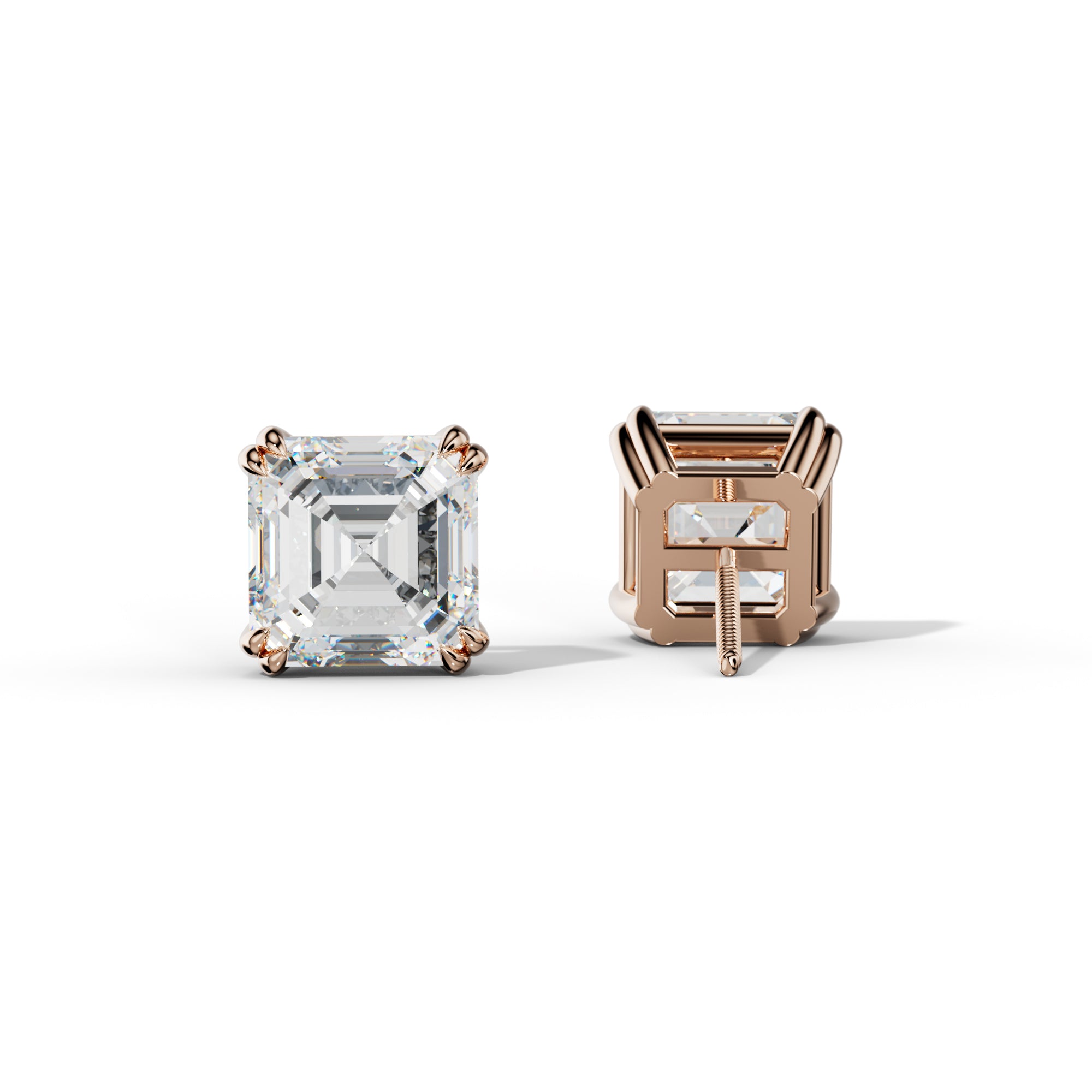 Asscher Diamond Stud Earrings With Claw Double Prongs