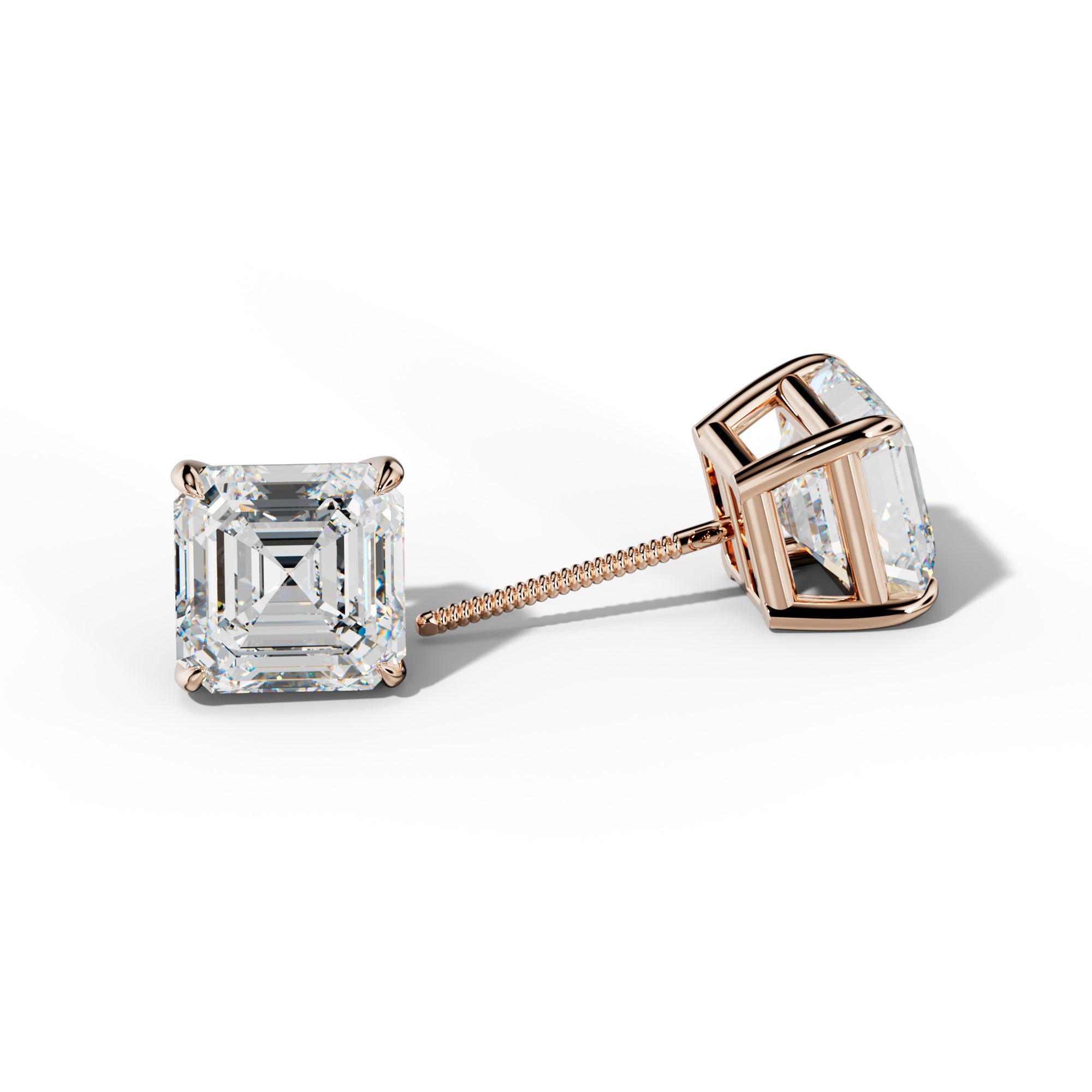 Asscher Diamond Stud Earrings With Four Claw Prongs