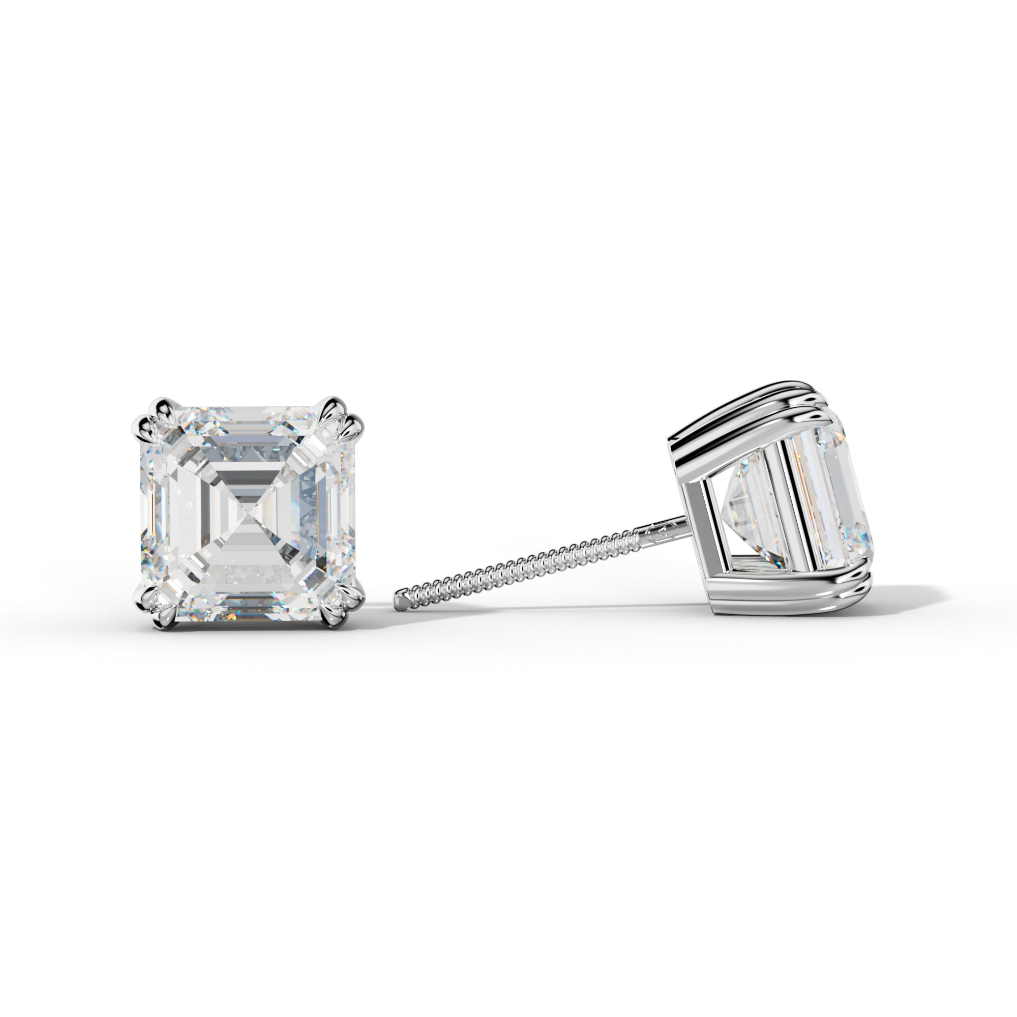 Asscher Diamond Stud Earrings With Claw Double Prongs