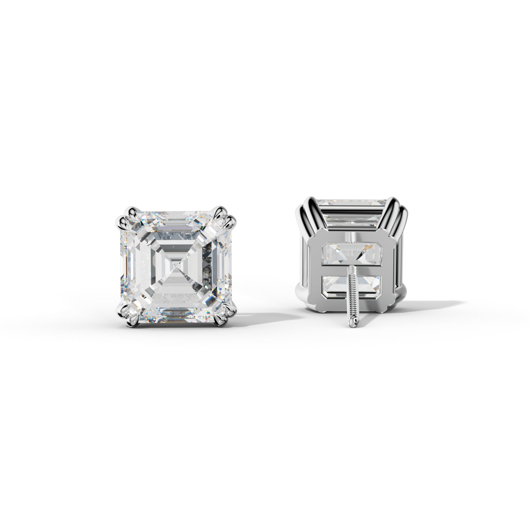 Asscher Diamond Stud Earrings With Claw Double Prongs