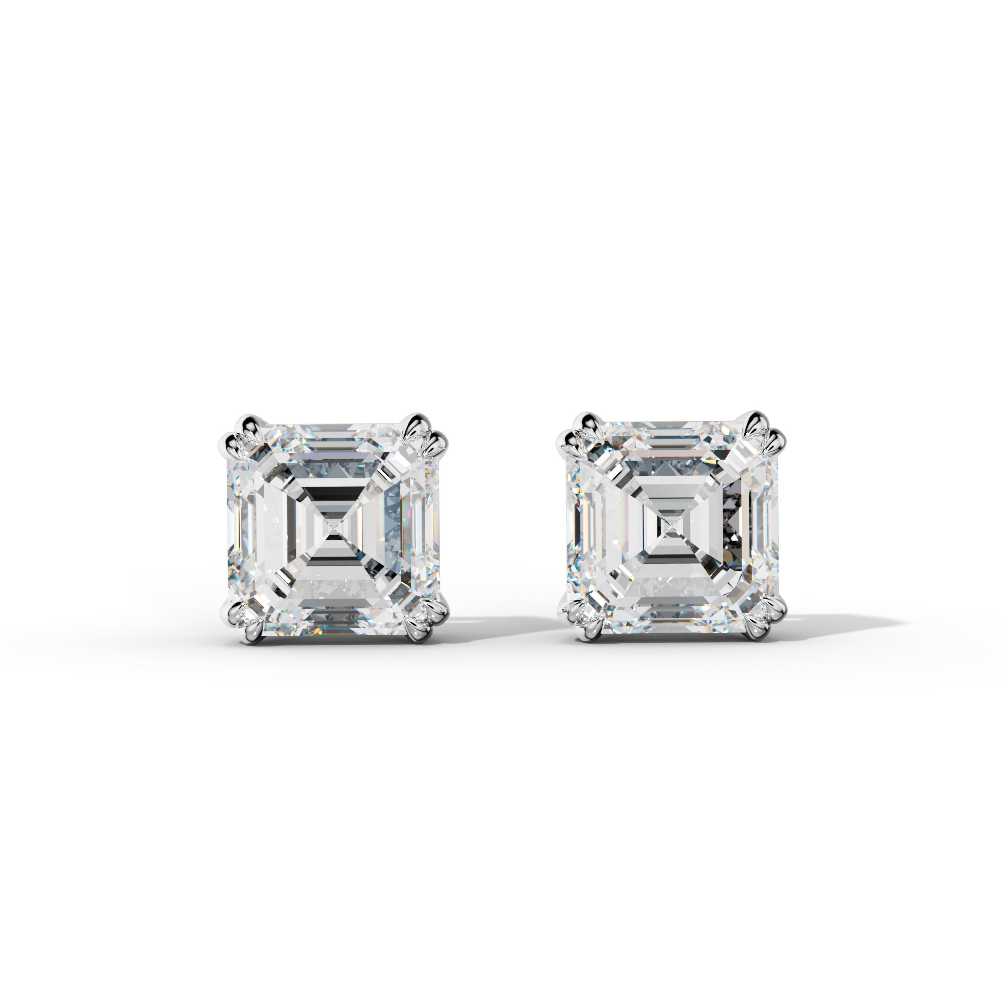 Asscher Diamond Stud Earrings With Claw Double Prongs