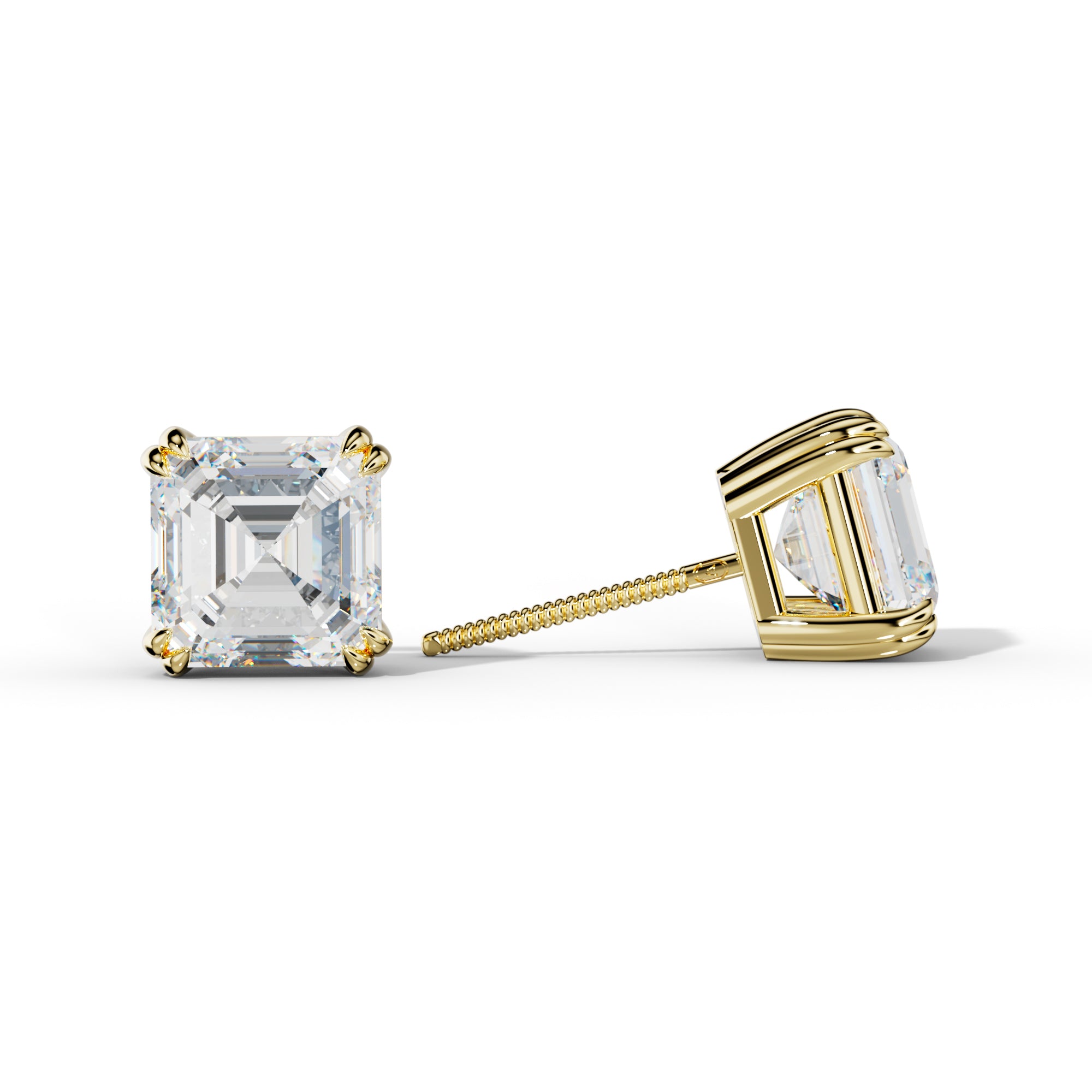 Asscher Diamond Stud Earrings With Claw Double Prongs