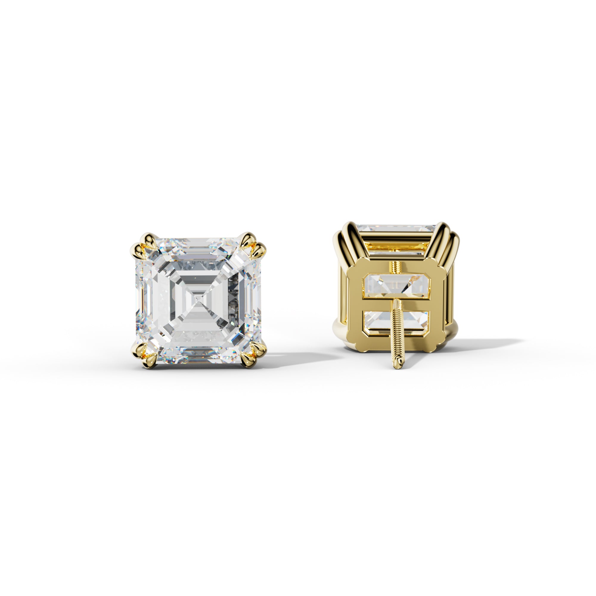 Asscher Diamond Stud Earrings With Claw Double Prongs