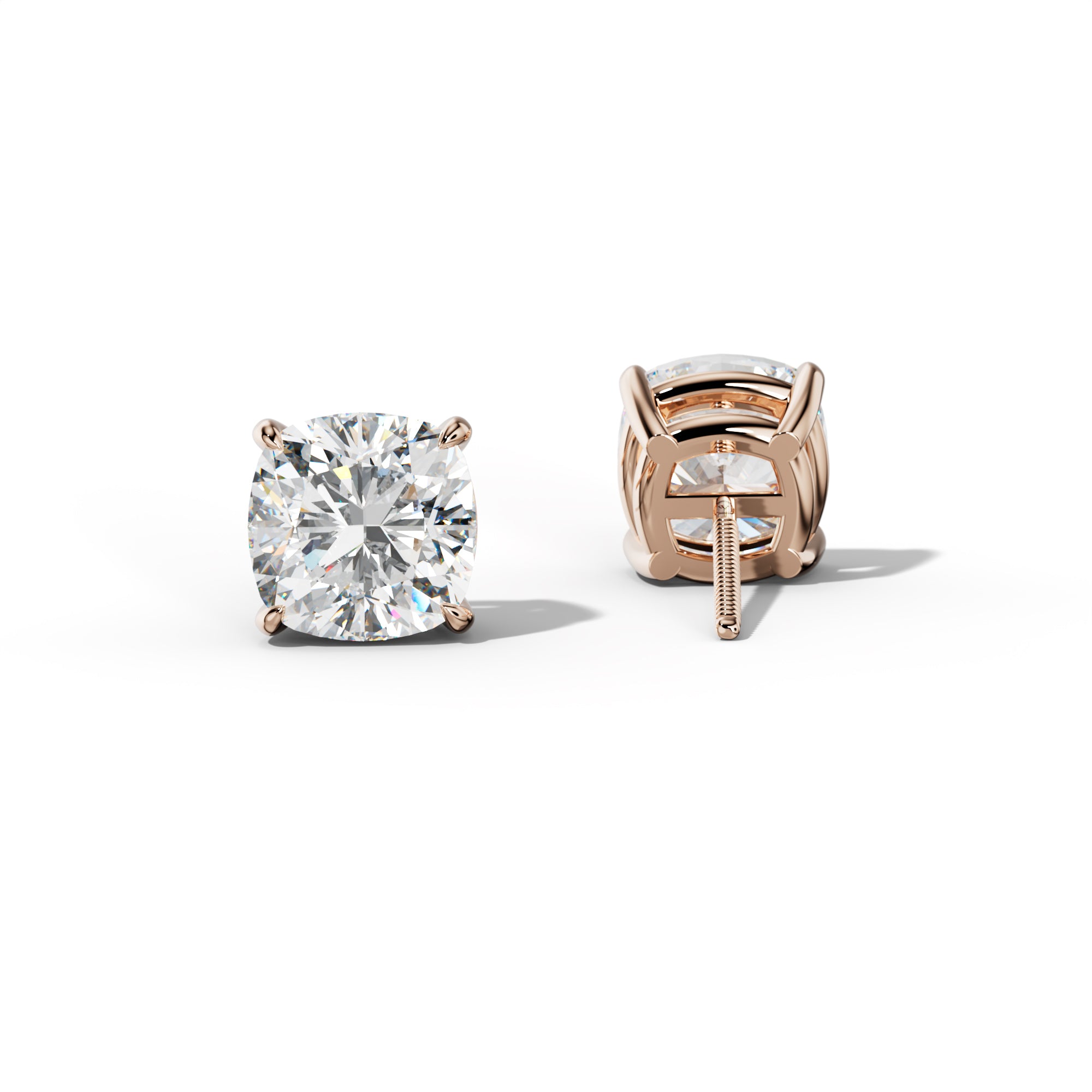 Cushion Diamond Stud Earrings With Four Claw Prongs