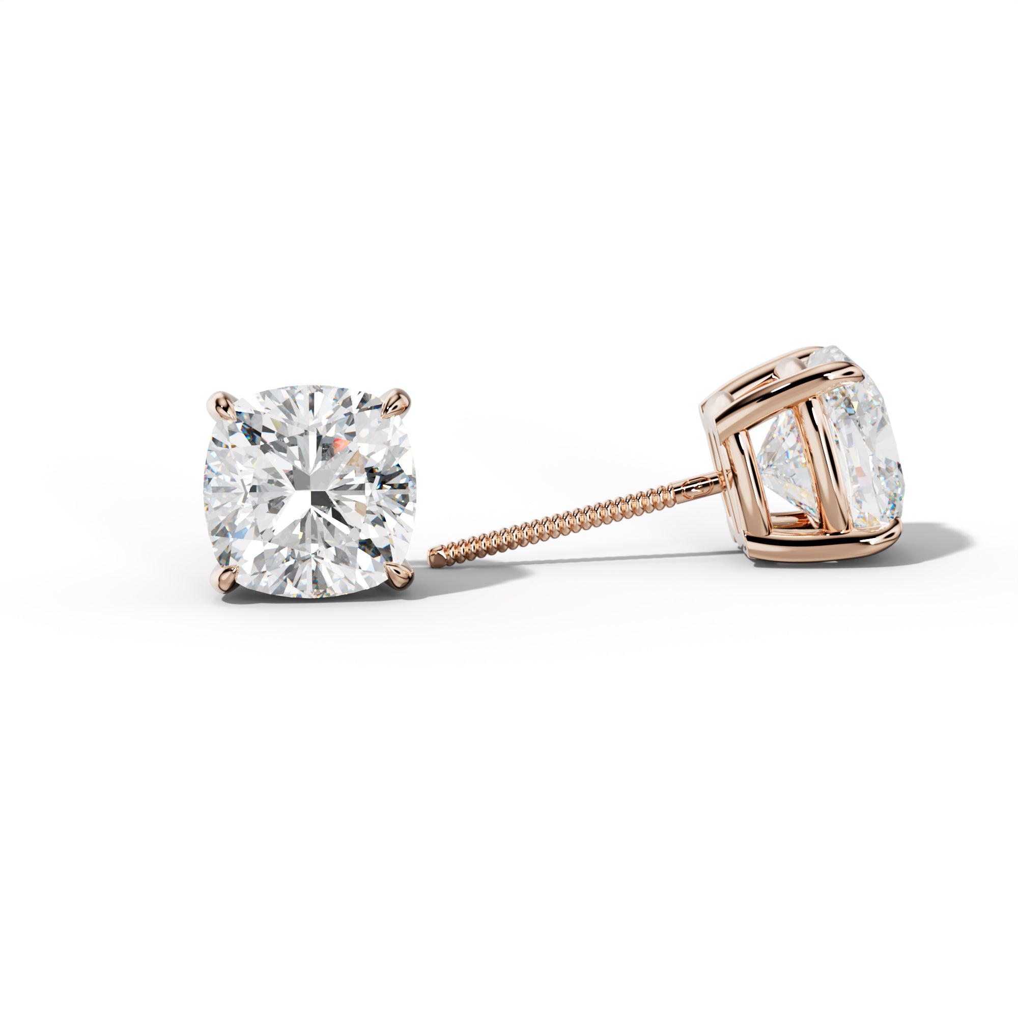 Cushion Diamond Stud Earrings With Four Claw Prongs