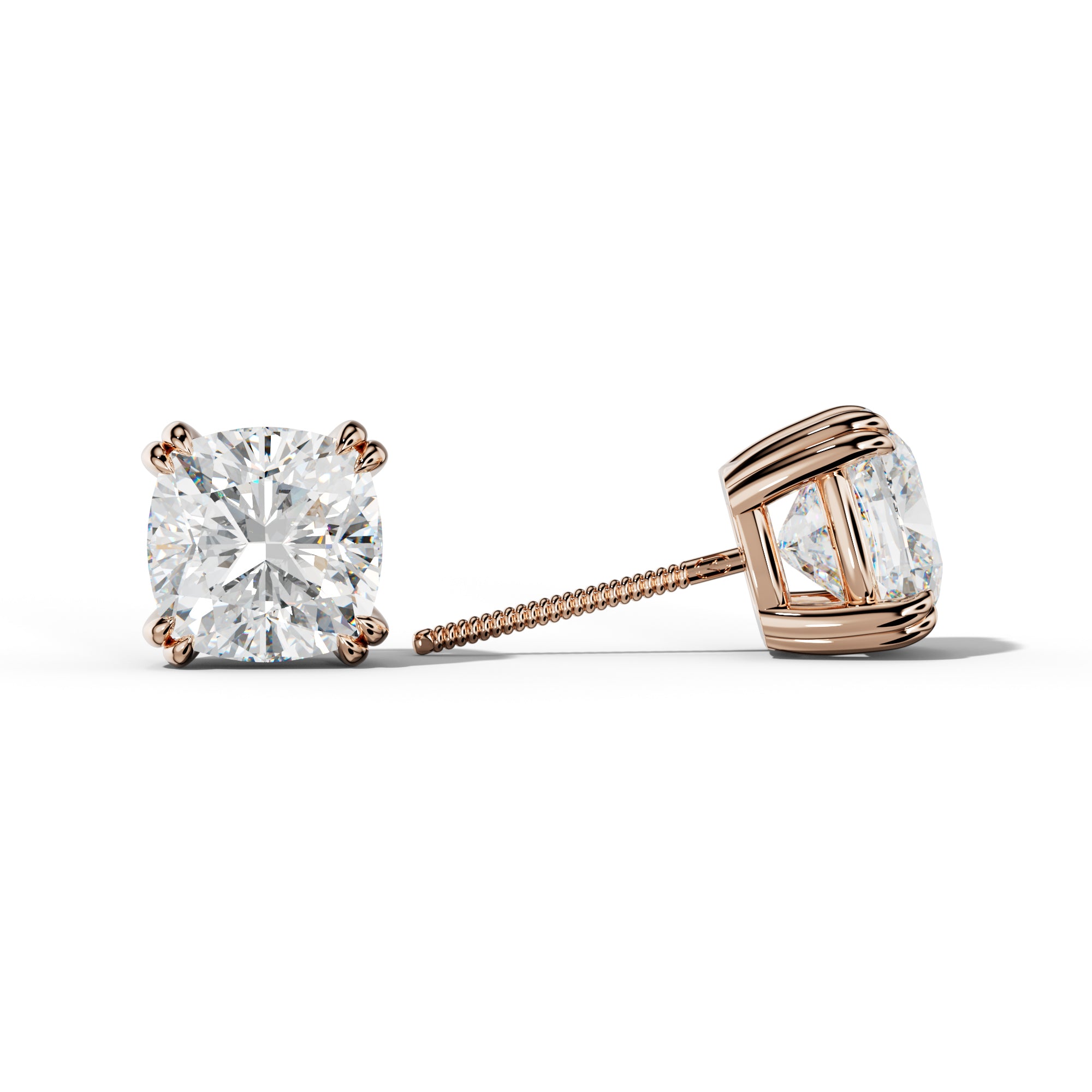 Cushion Diamond Stud Earrings With Claw Double Prongs