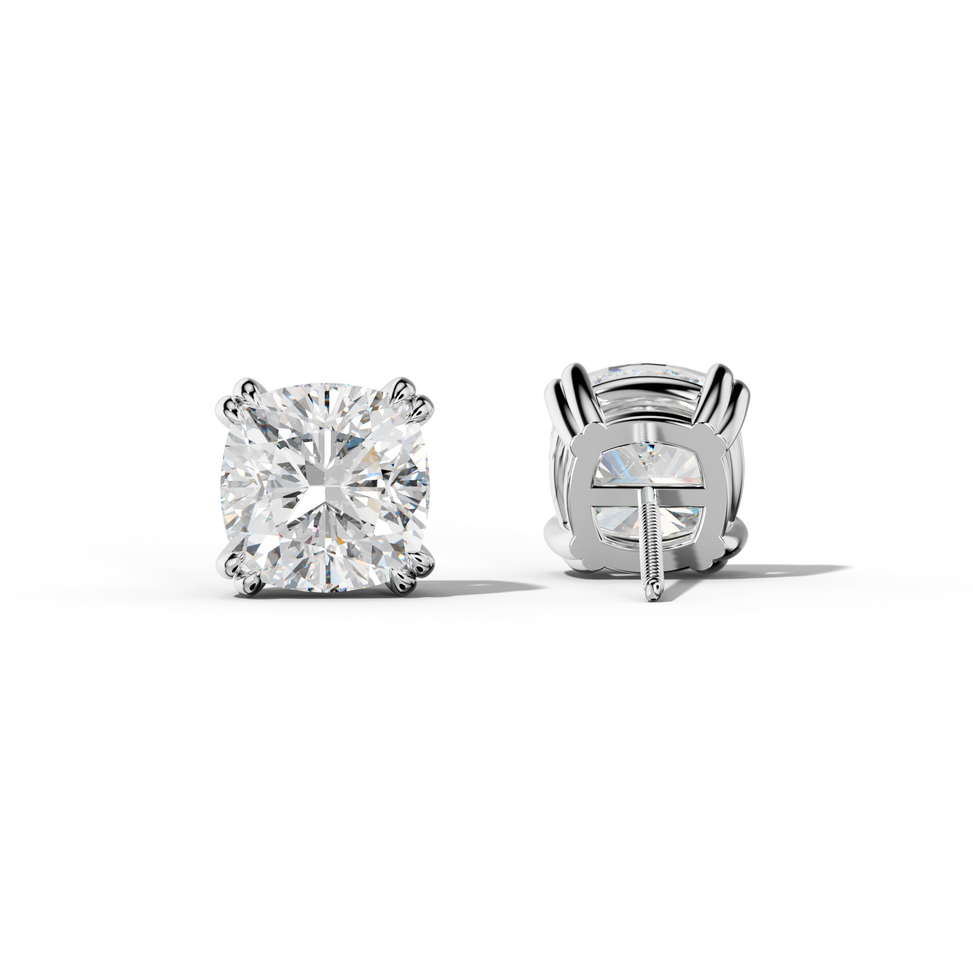 Cushion Diamond Stud Earrings With Claw Double Prongs