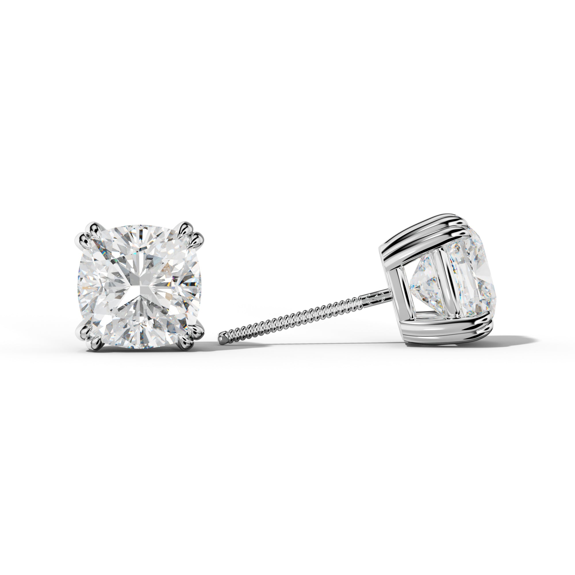 Cushion Diamond Stud Earrings With Claw Double Prongs