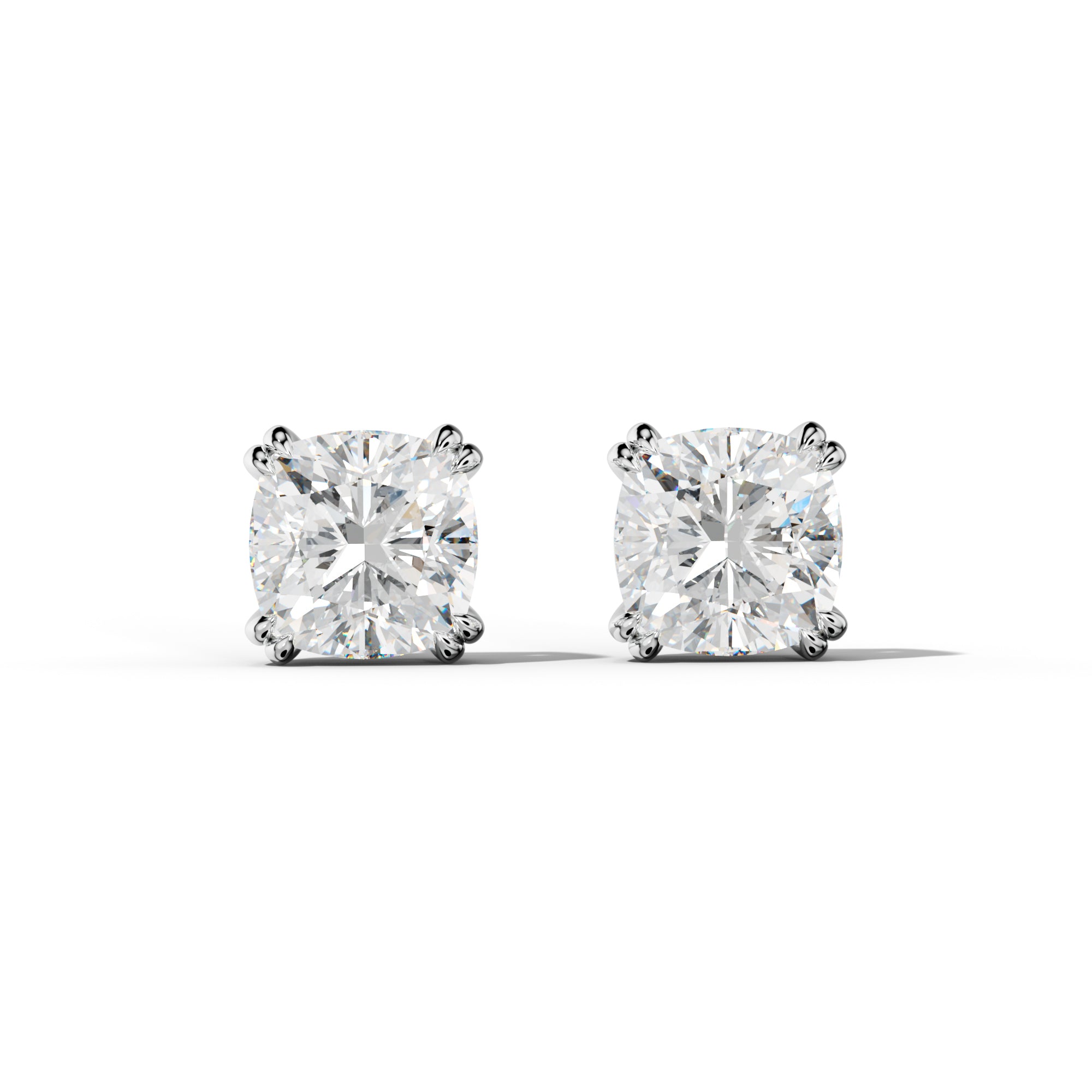 Cushion Diamond Stud Earrings With Claw Double Prongs