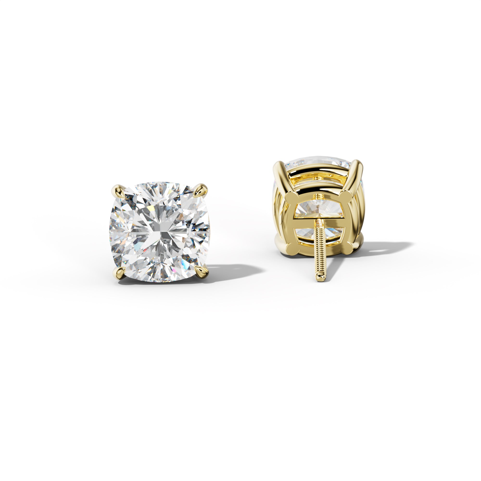Cushion Diamond Stud Earrings With Four Claw Prongs