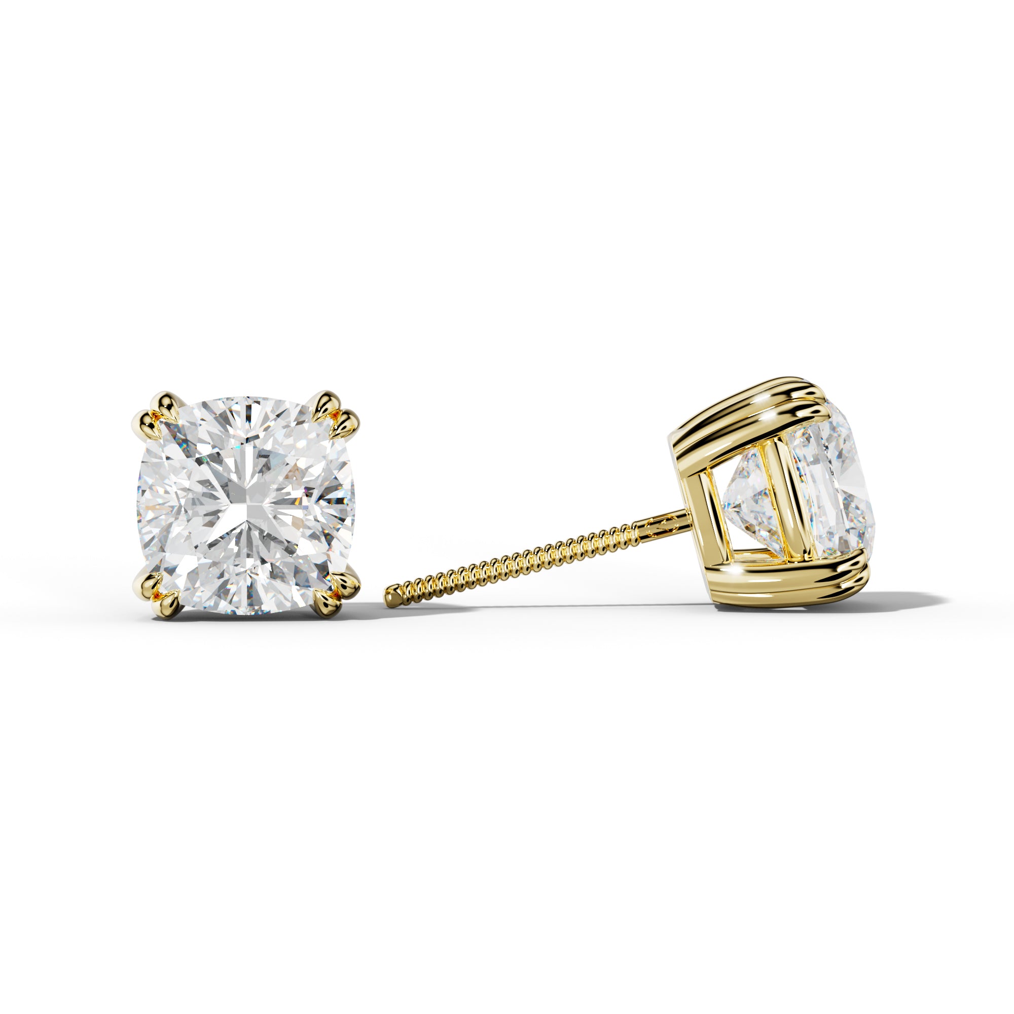 Cushion Diamond Stud Earrings With Claw Double Prongs