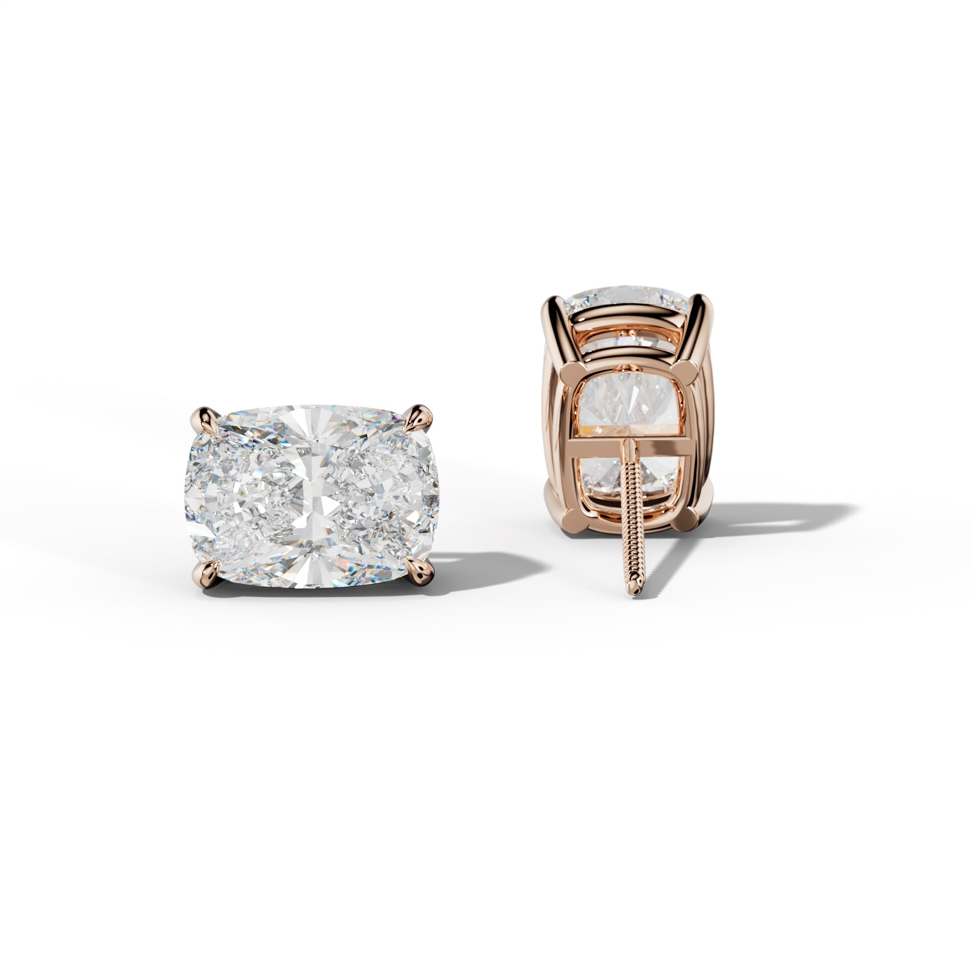 Elongated Cushion Diamond Stud Earrings With Four Claw Prongs