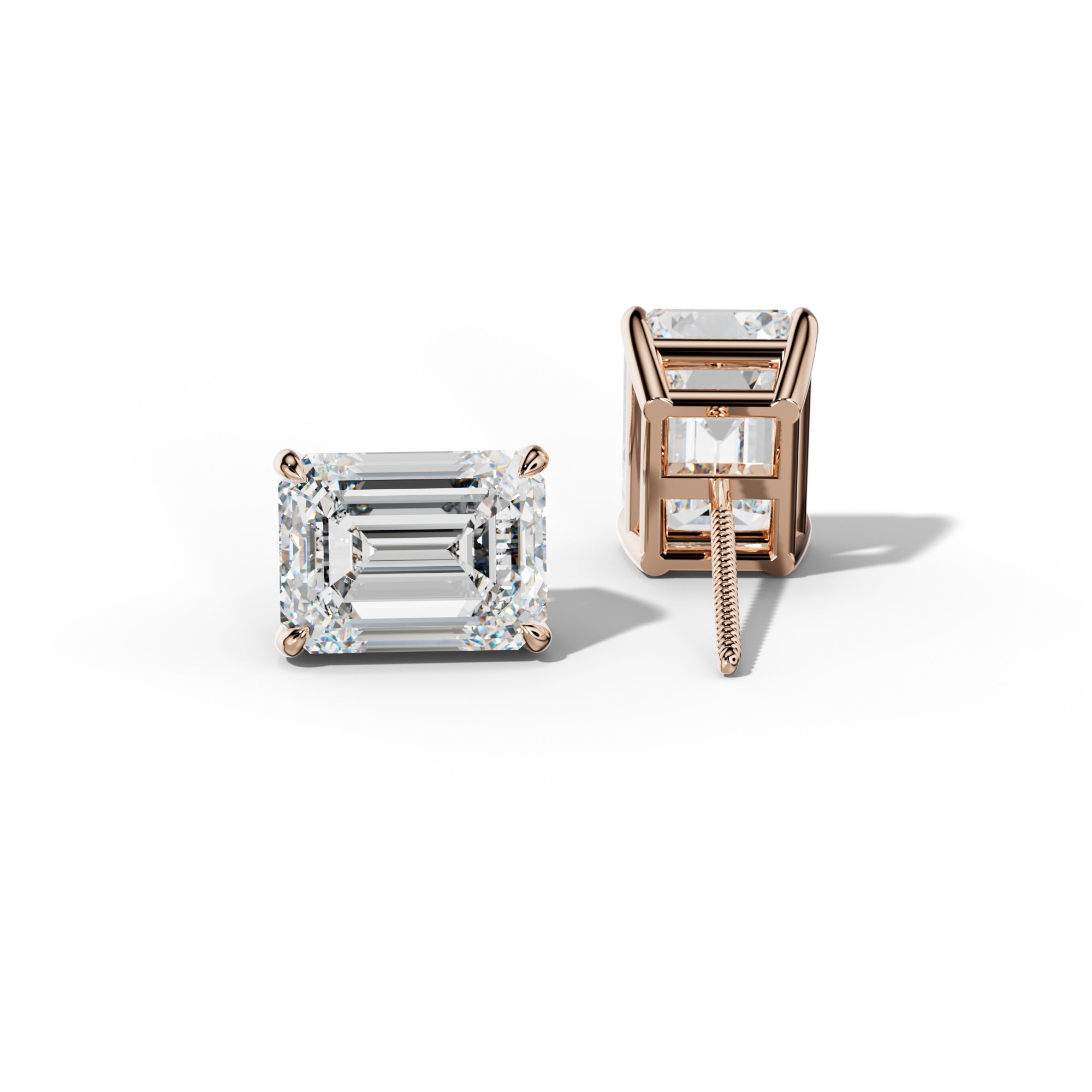 Emerald Cut Diamond Stud Earrings With Four Claw Prongs