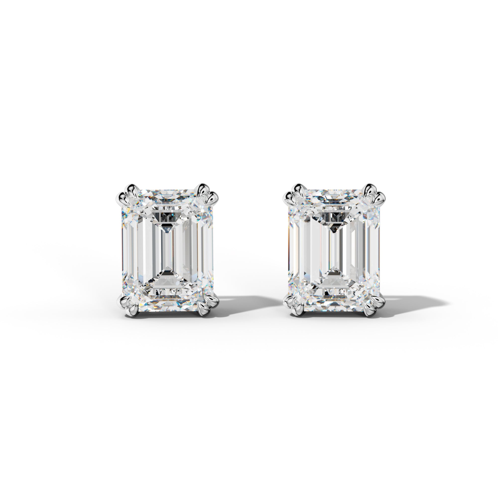Emerald Cut Diamond Stud Earrings With Claw Double Prongs