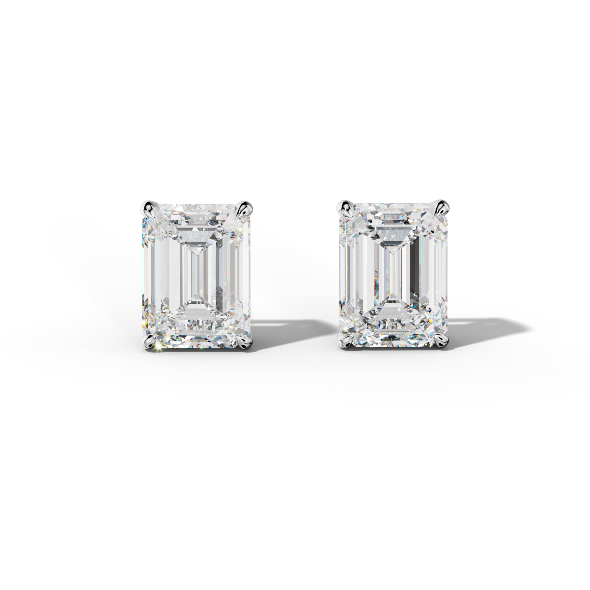 Emerald Cut Diamond Stud Earrings With Four Claw Prongs