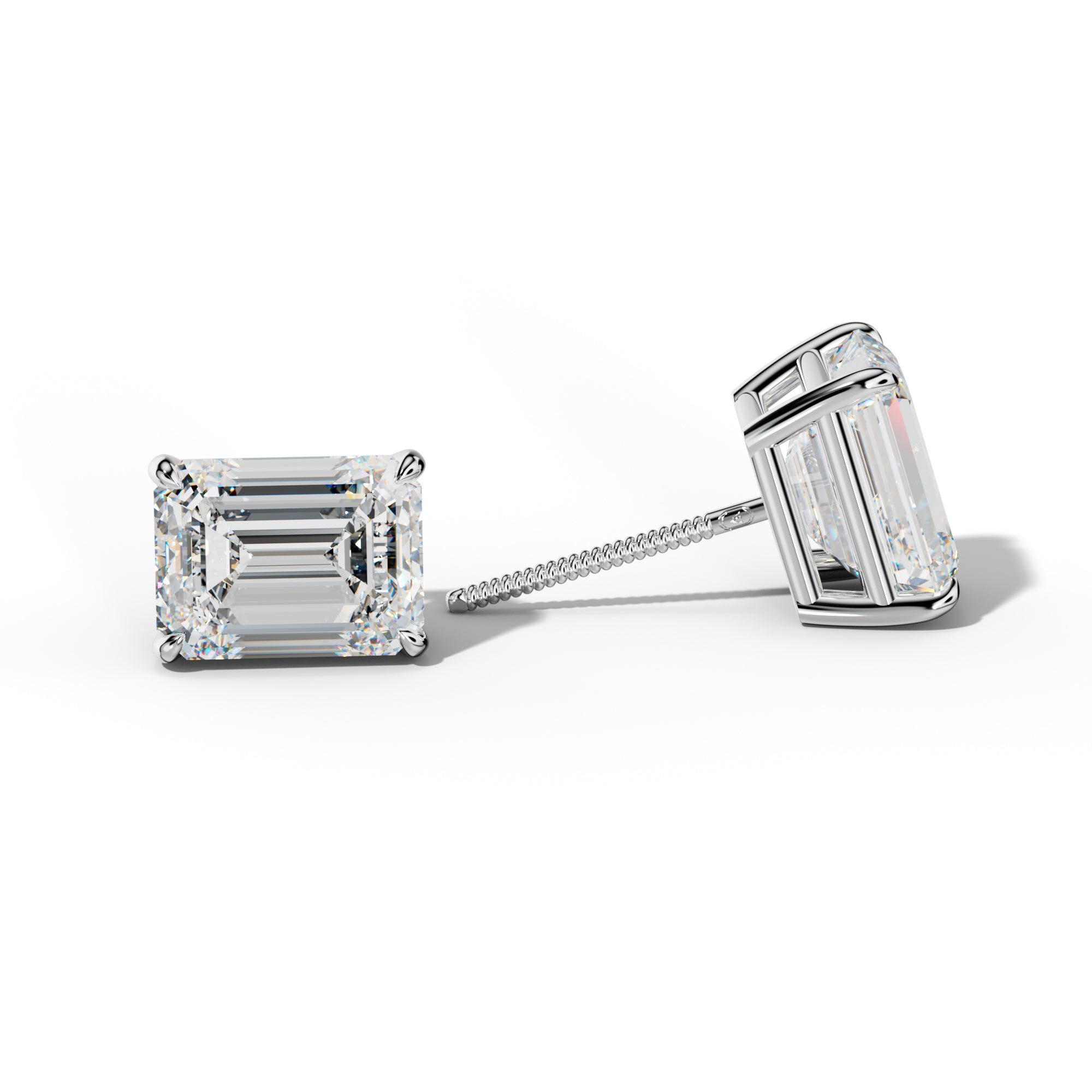 Emerald Cut Diamond Stud Earrings With Four Claw Prongs