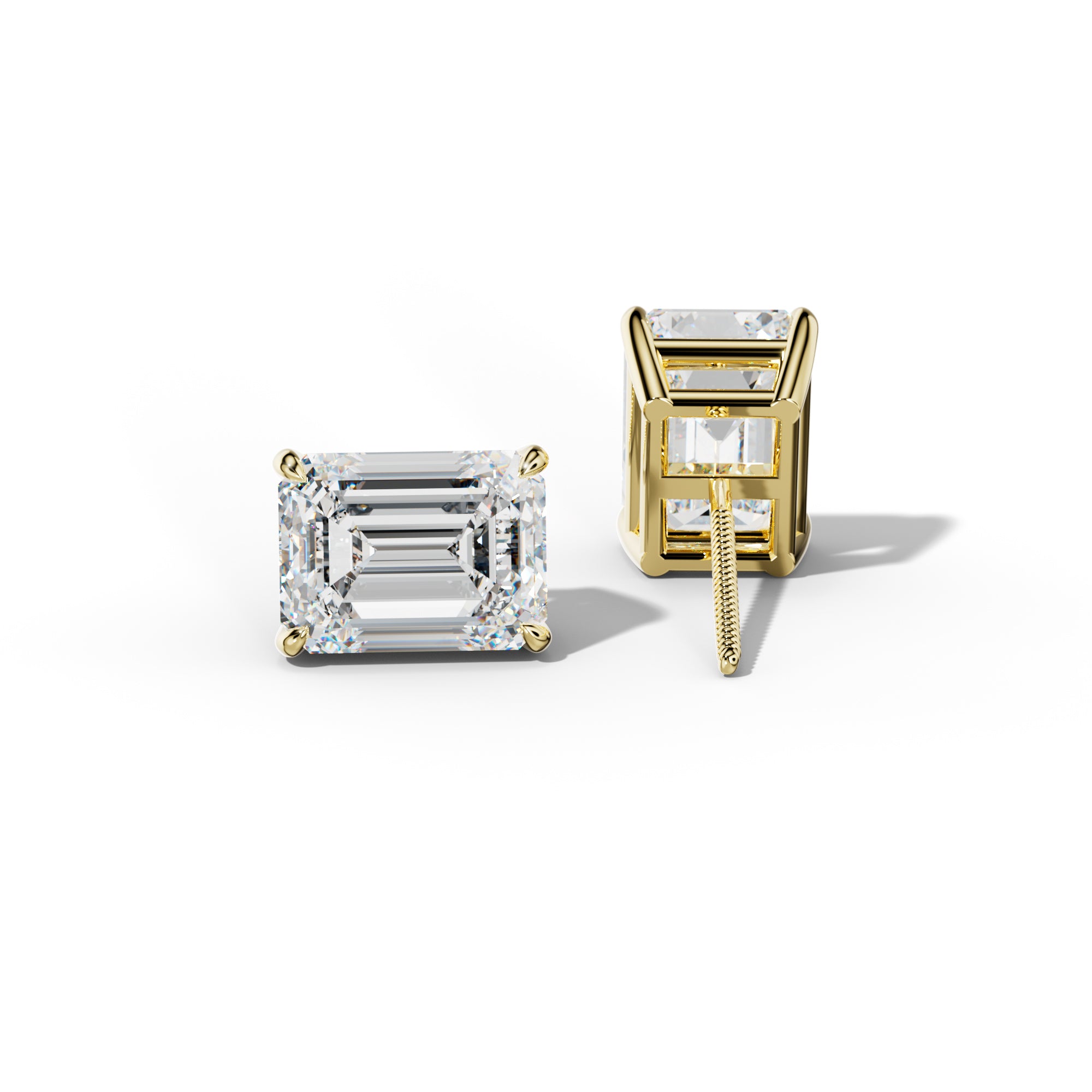 Emerald Cut Diamond Stud Earrings With Four Claw Prongs