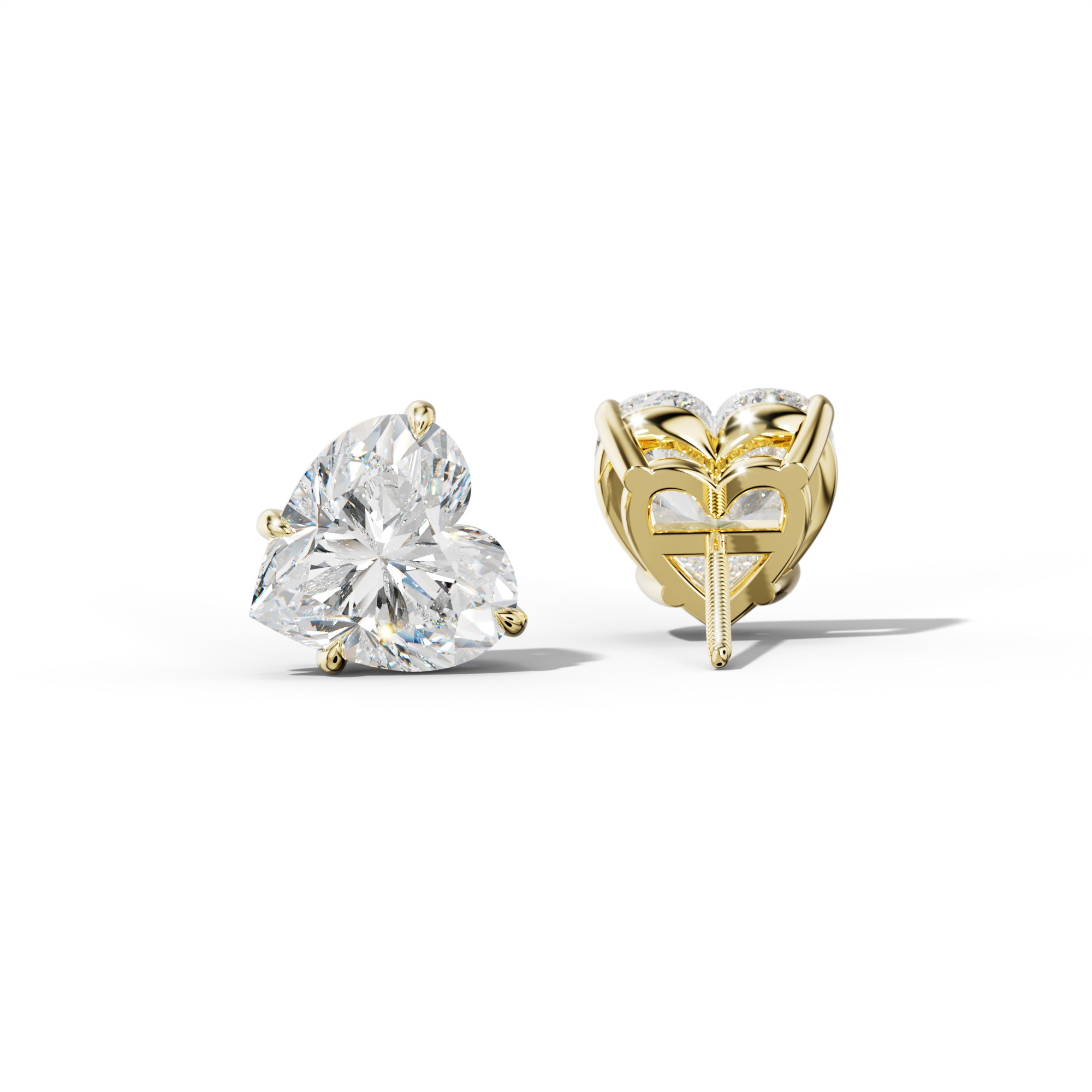 Heart Diamond Stud Earrings With Four Claw Prongs