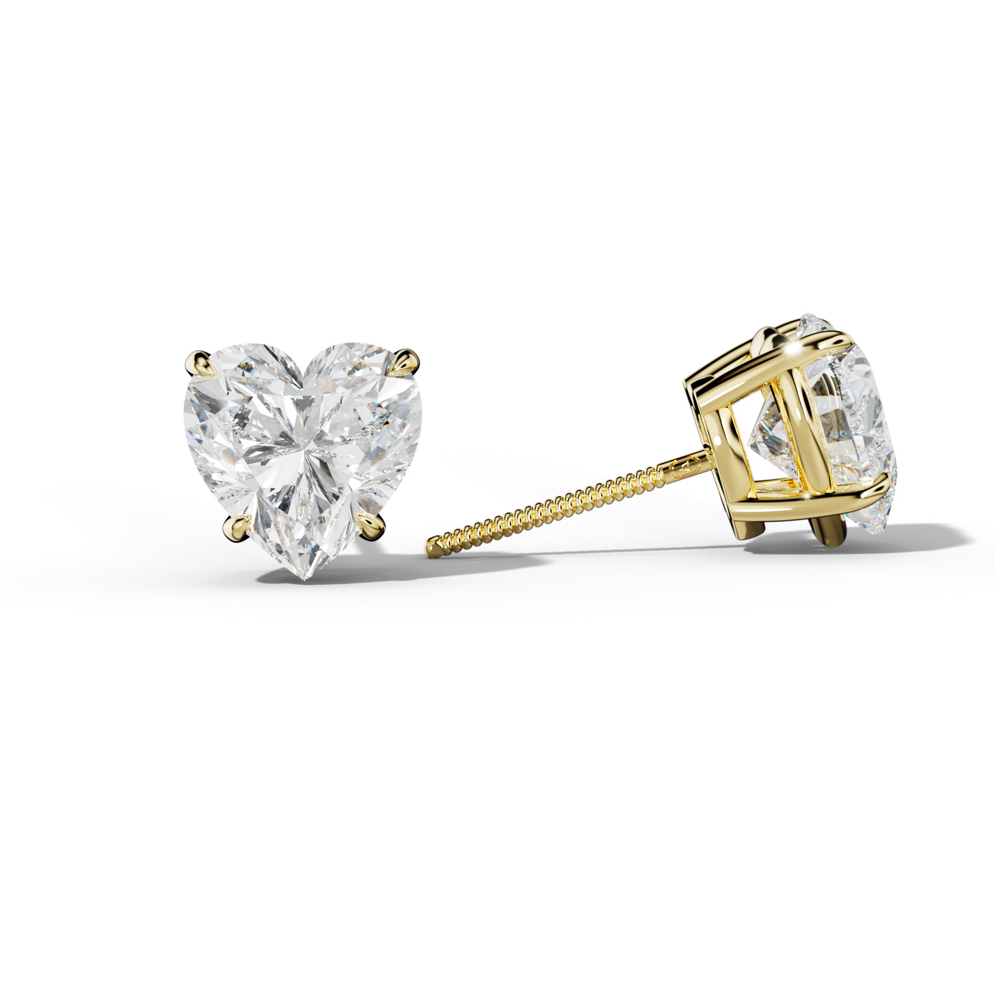 Heart Diamond Stud Earrings With Four Claw Prongs