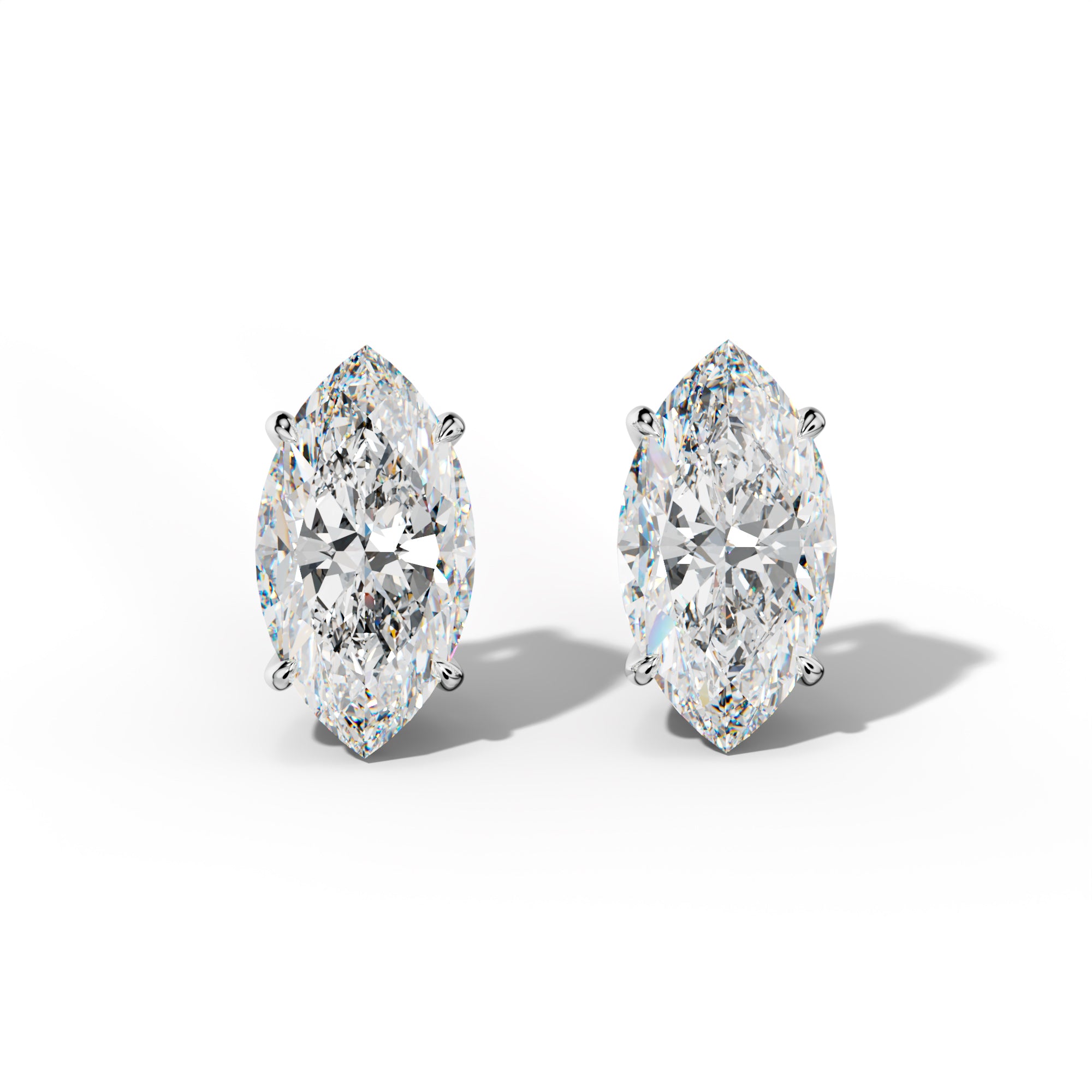 Marquise Diamond Stud Earrings With Four Claw Prongs