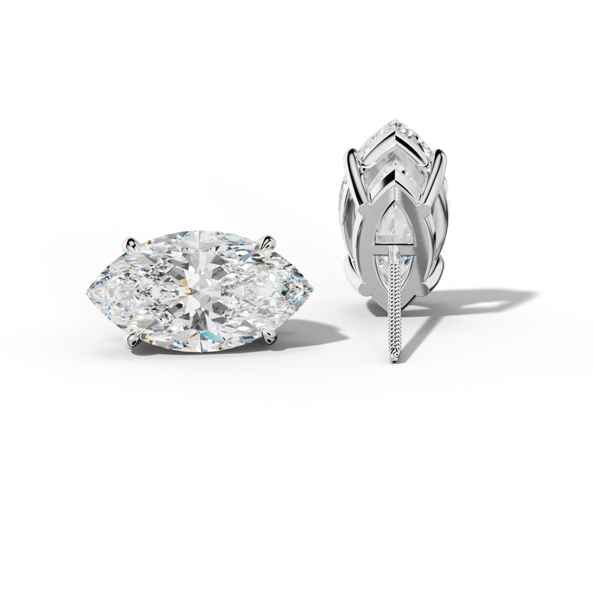 Marquise Diamond Stud Earrings With Four Claw Prongs