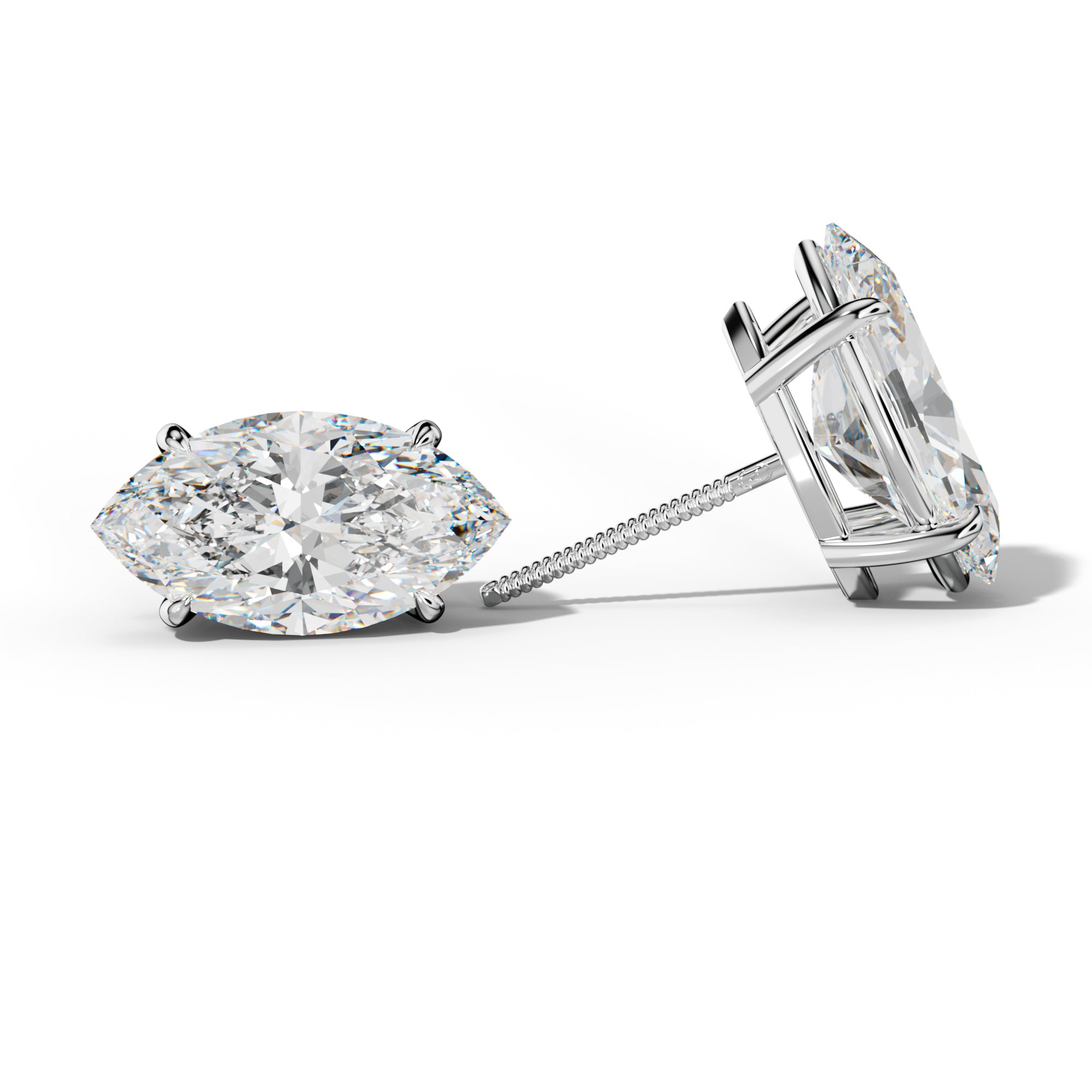 Marquise Diamond Stud Earrings With Four Claw Prongs