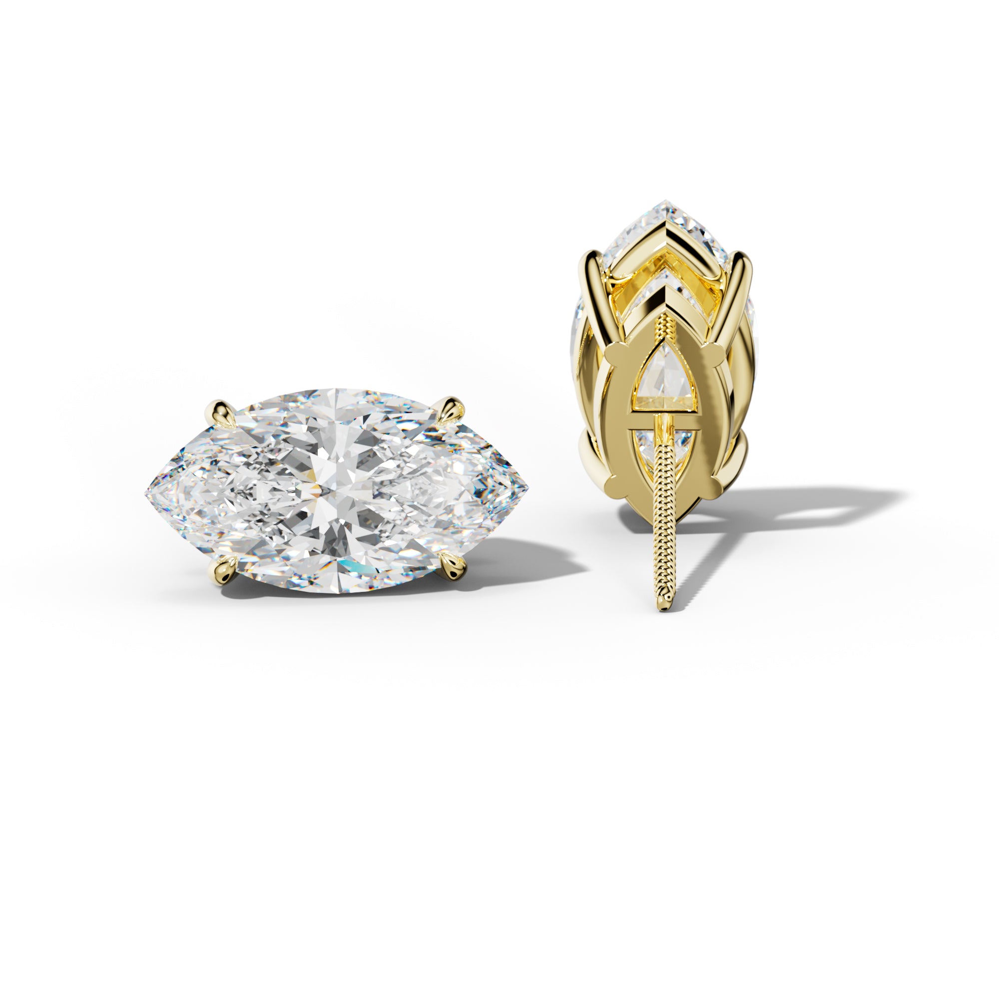 Marquise Diamond Stud Earrings With Four Claw Prongs