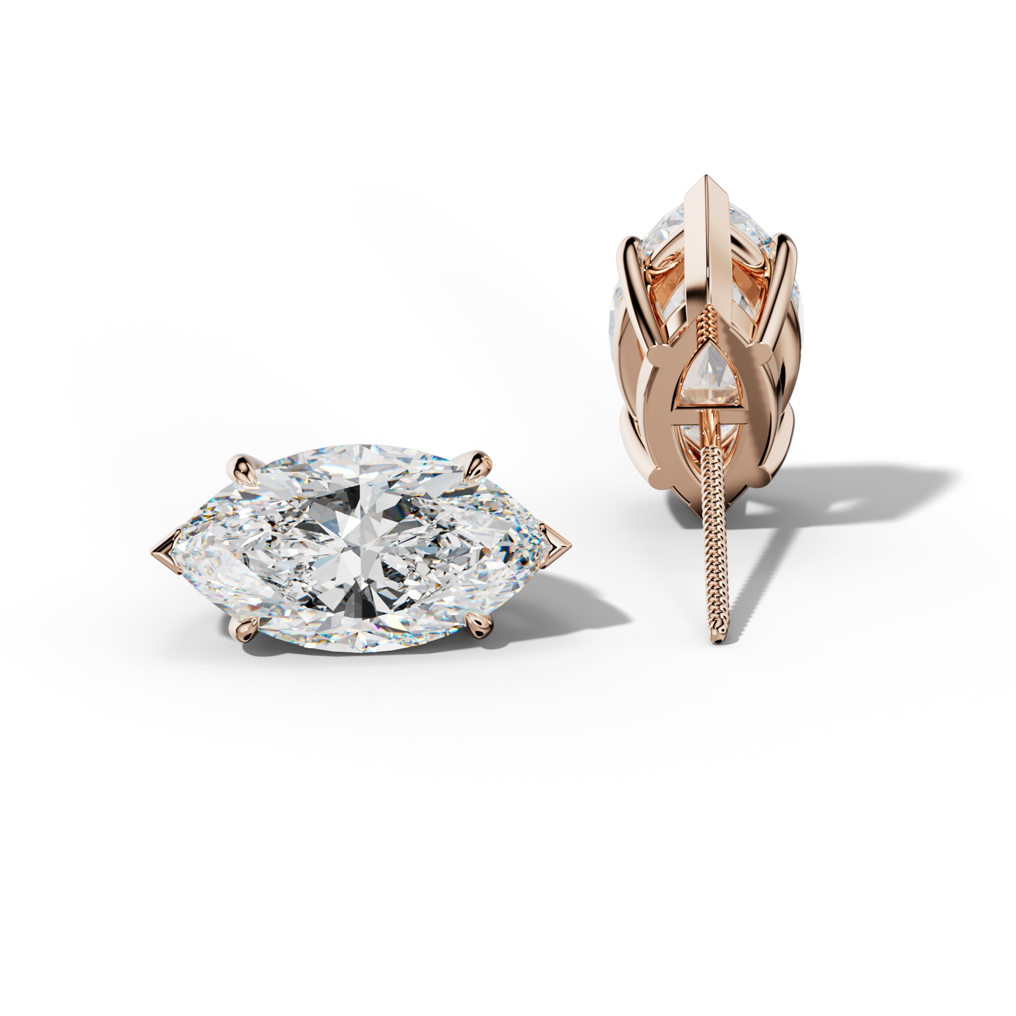Marquise Diamond Stud Earrings With Four Claw And V Prongs