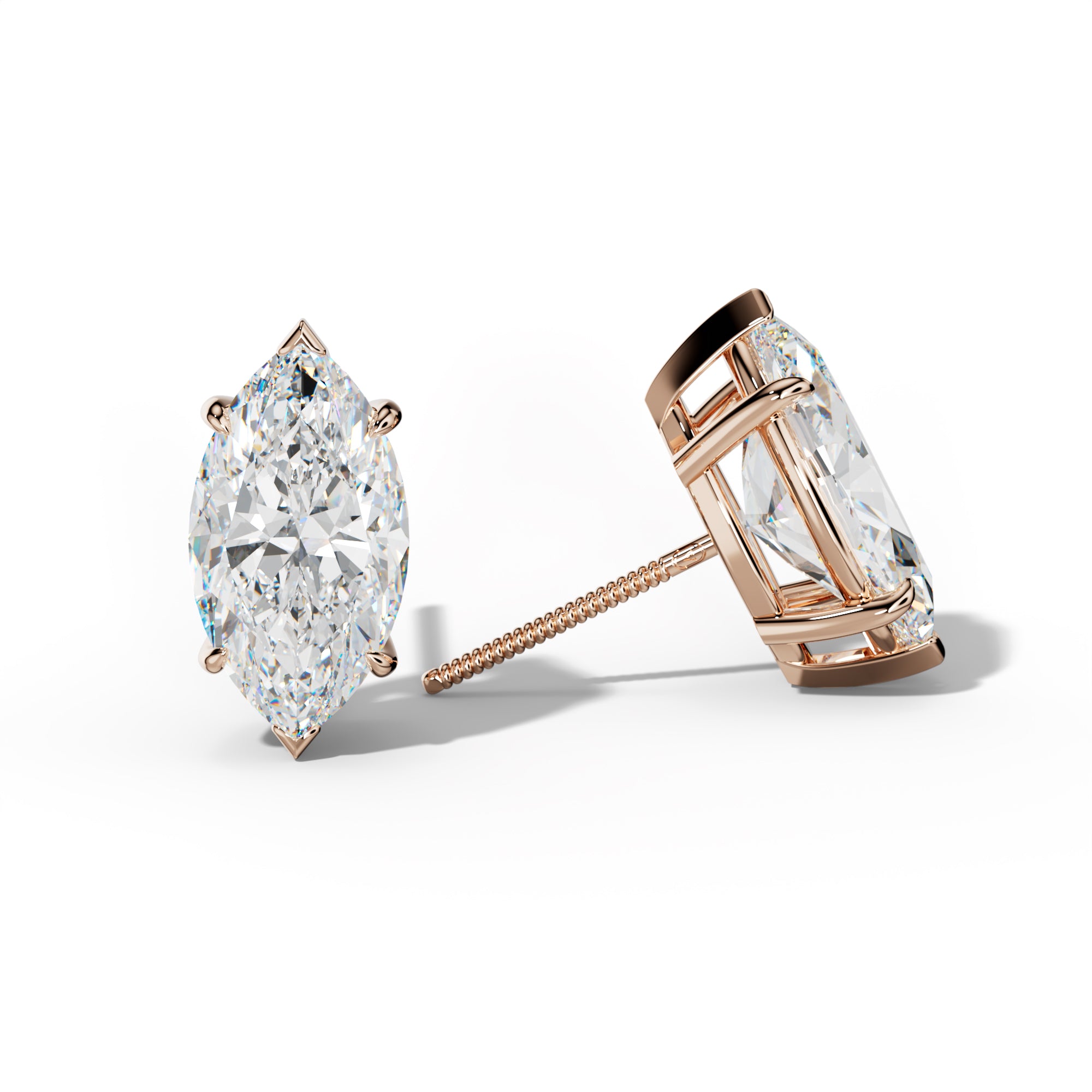 Marquise Diamond Stud Earrings With Four Claw And V Prongs