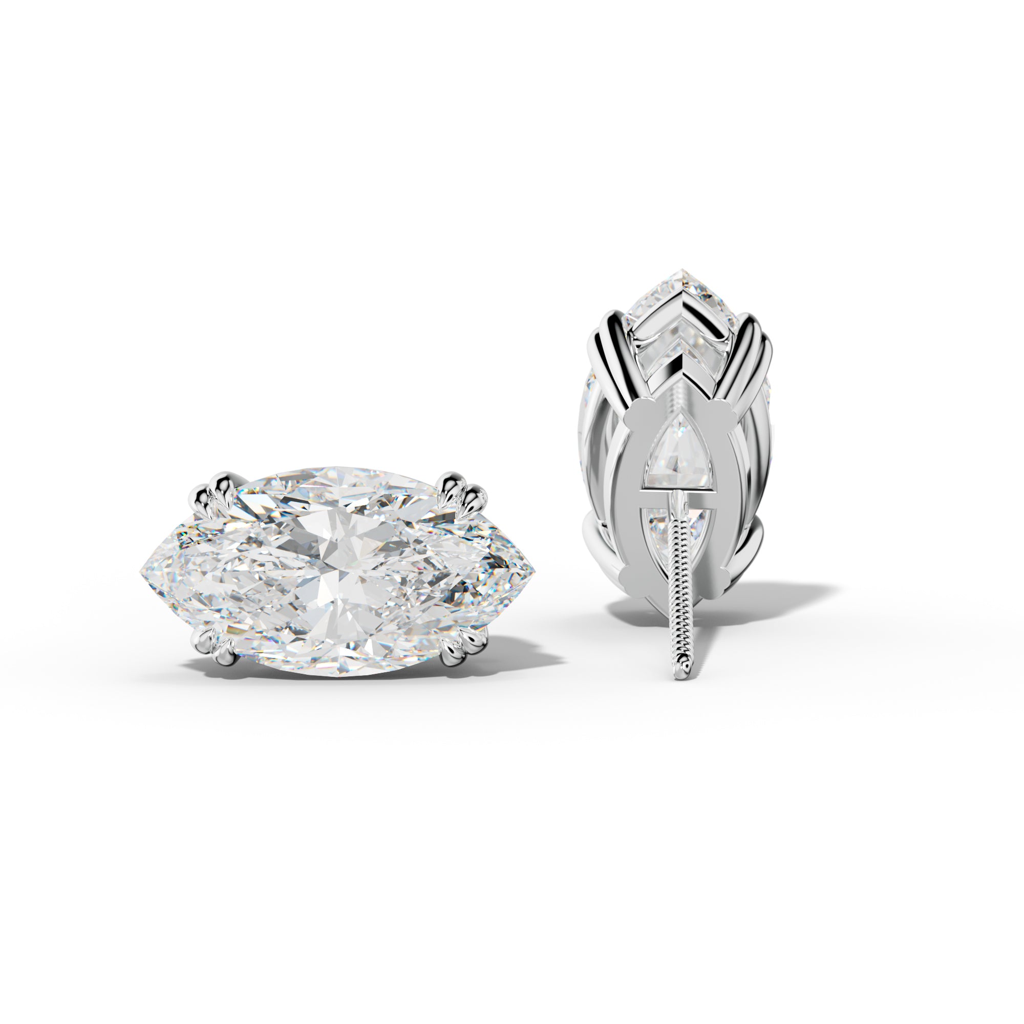 Marquise Diamond Stud Earrings With Claw Double Prongs