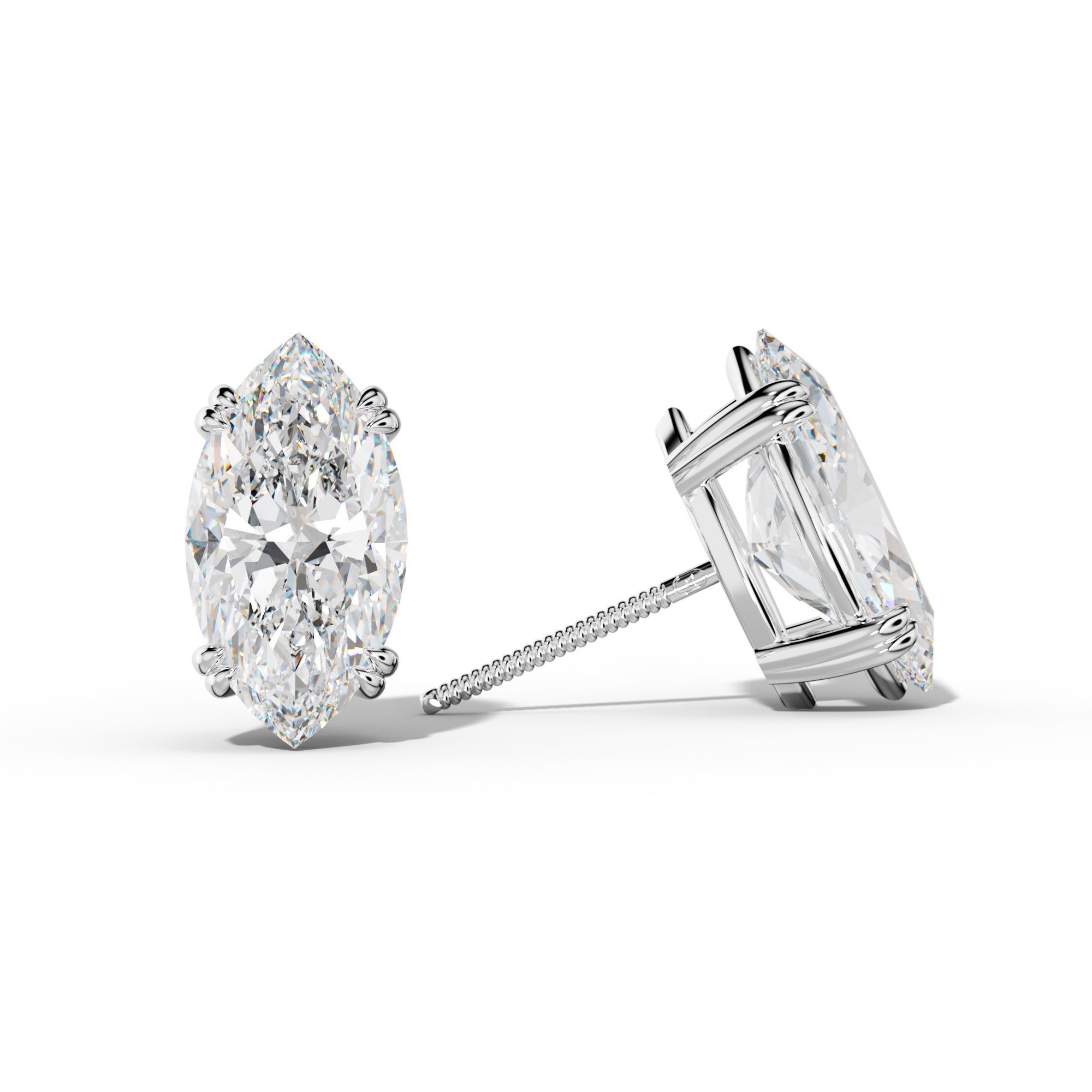Marquise Diamond Stud Earrings With Claw Double Prongs