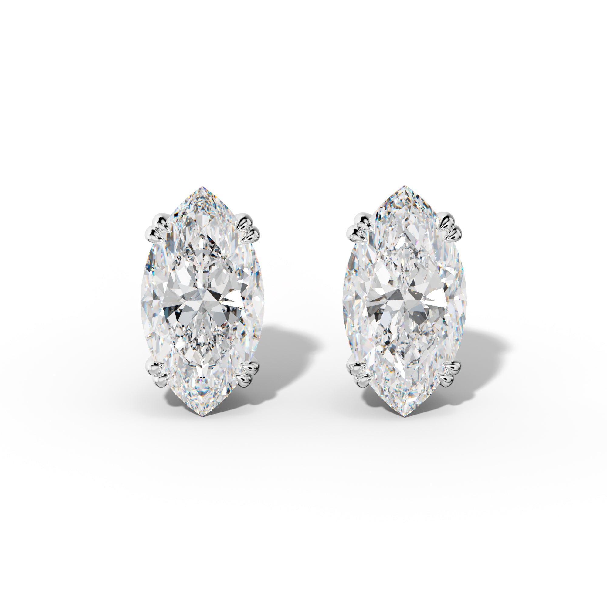 Marquise Diamond Stud Earrings With Claw Double Prongs