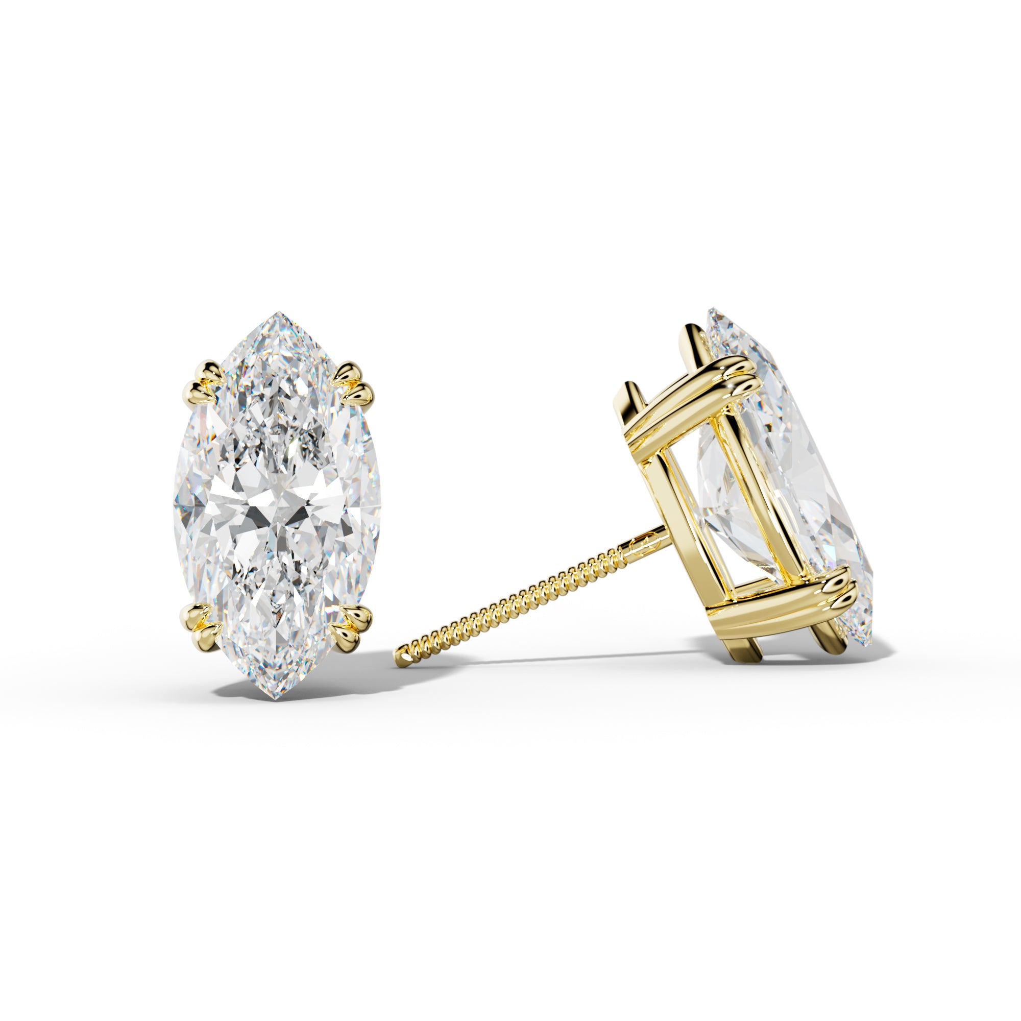 Marquise Diamond Stud Earrings With Claw Double Prongs