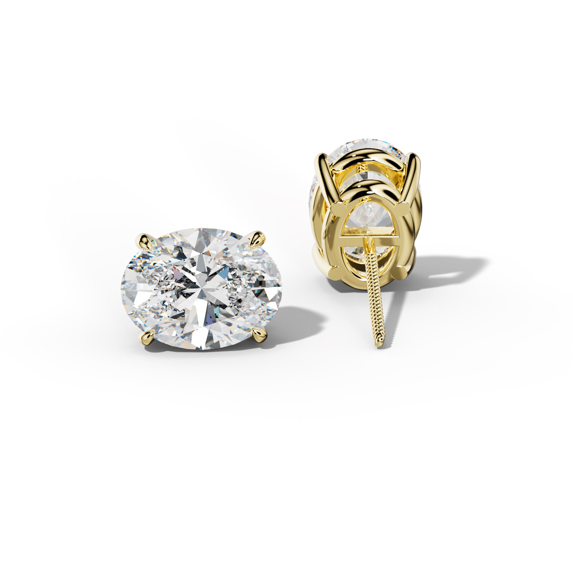 Oval Diamond Stud Earrings With Four Claw Prongs