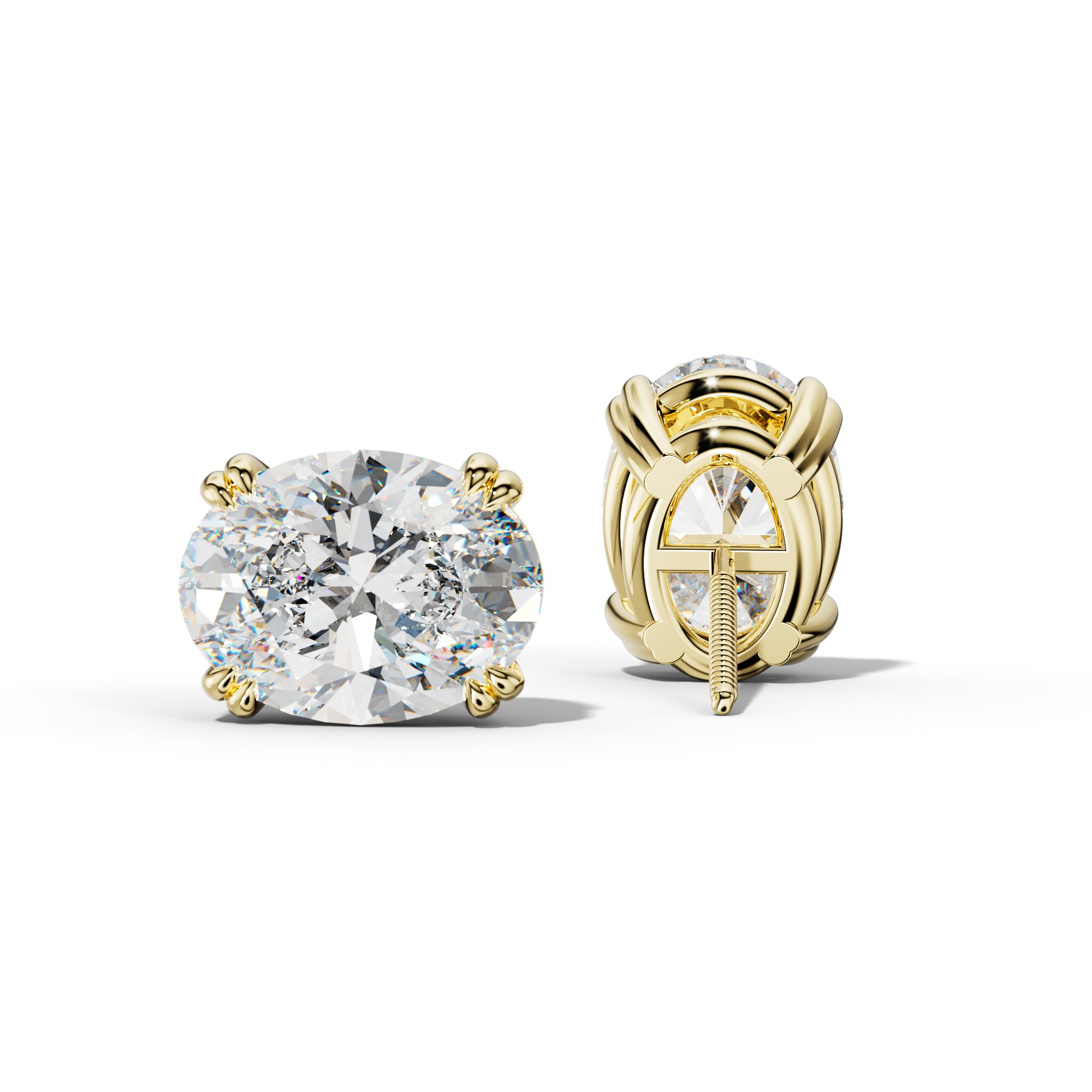 Oval Diamond Stud Earrings With Claw Double Prongs