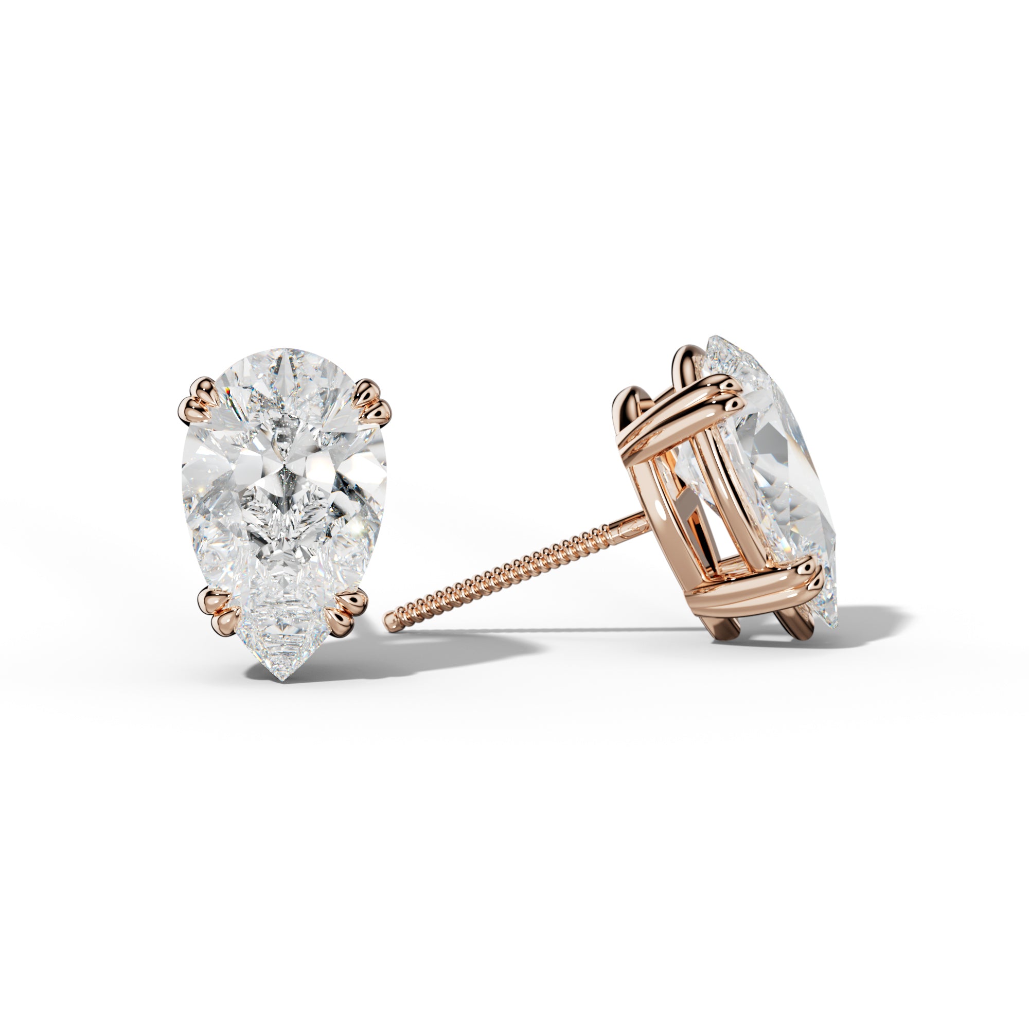 Pear Shape Diamond Stud Earrings With Claw Double Prongs