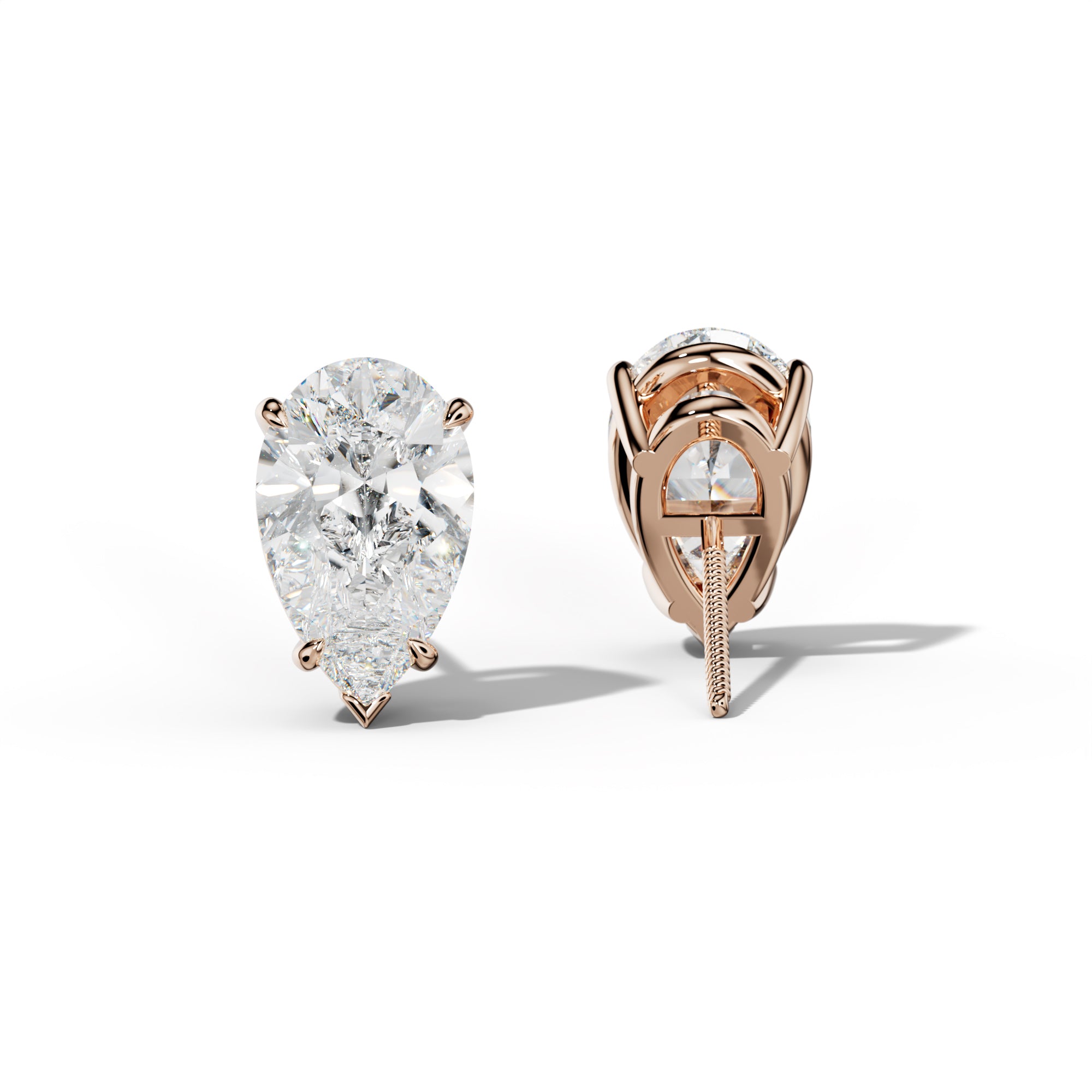 Pear Shape Diamond Stud Earrings With Four Claw And V Prongs