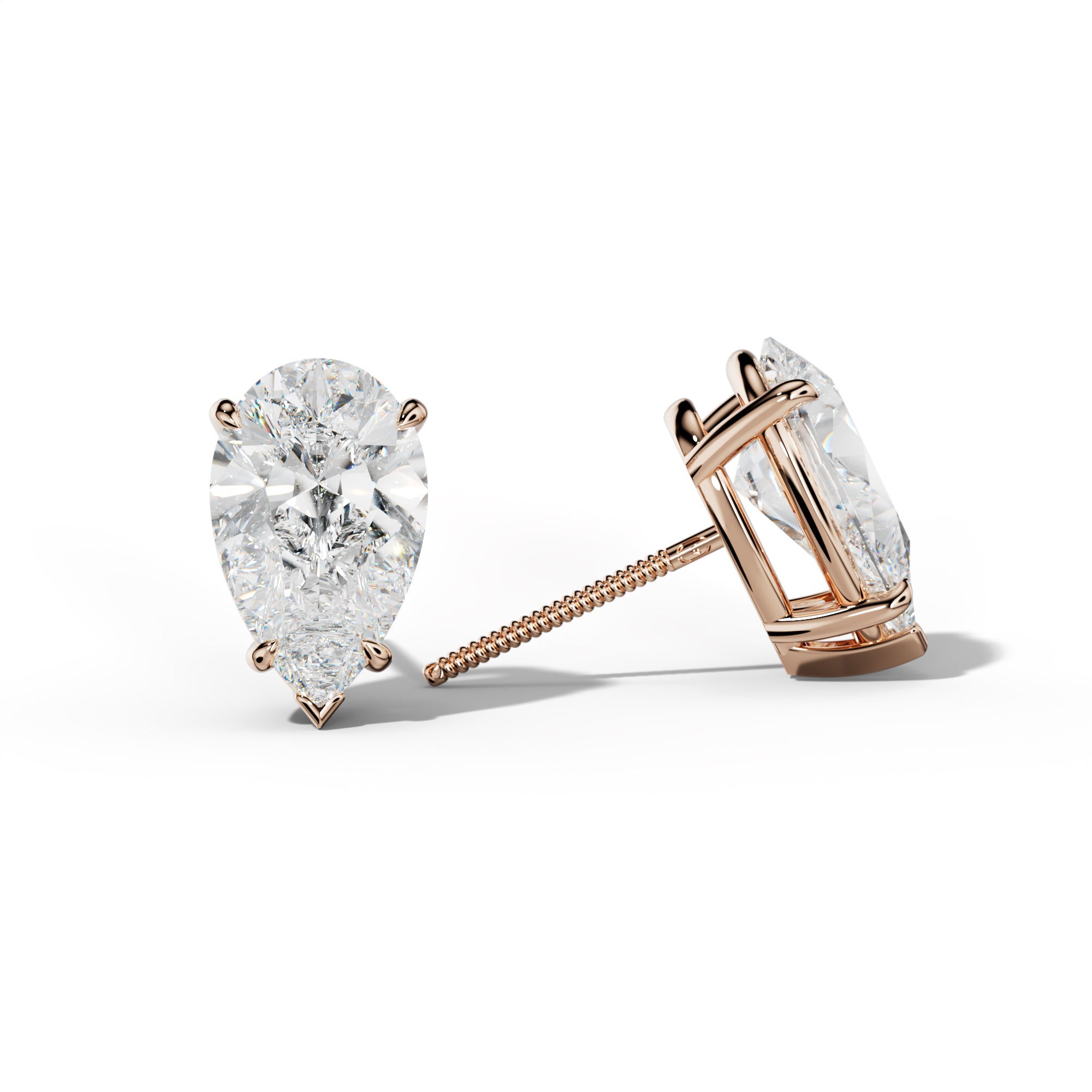 Pear Shape Diamond Stud Earrings With Four Claw And V Prongs