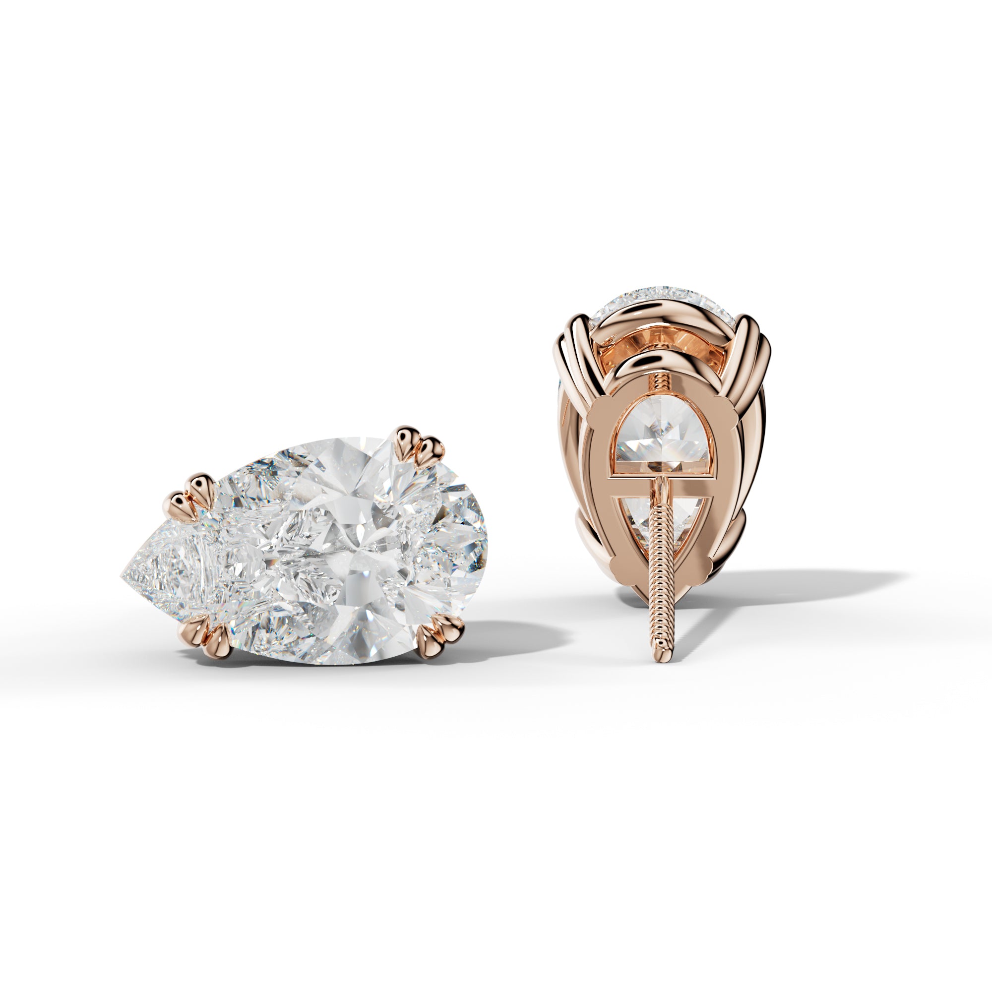 Pear Shape Diamond Stud Earrings With Claw Double Prongs