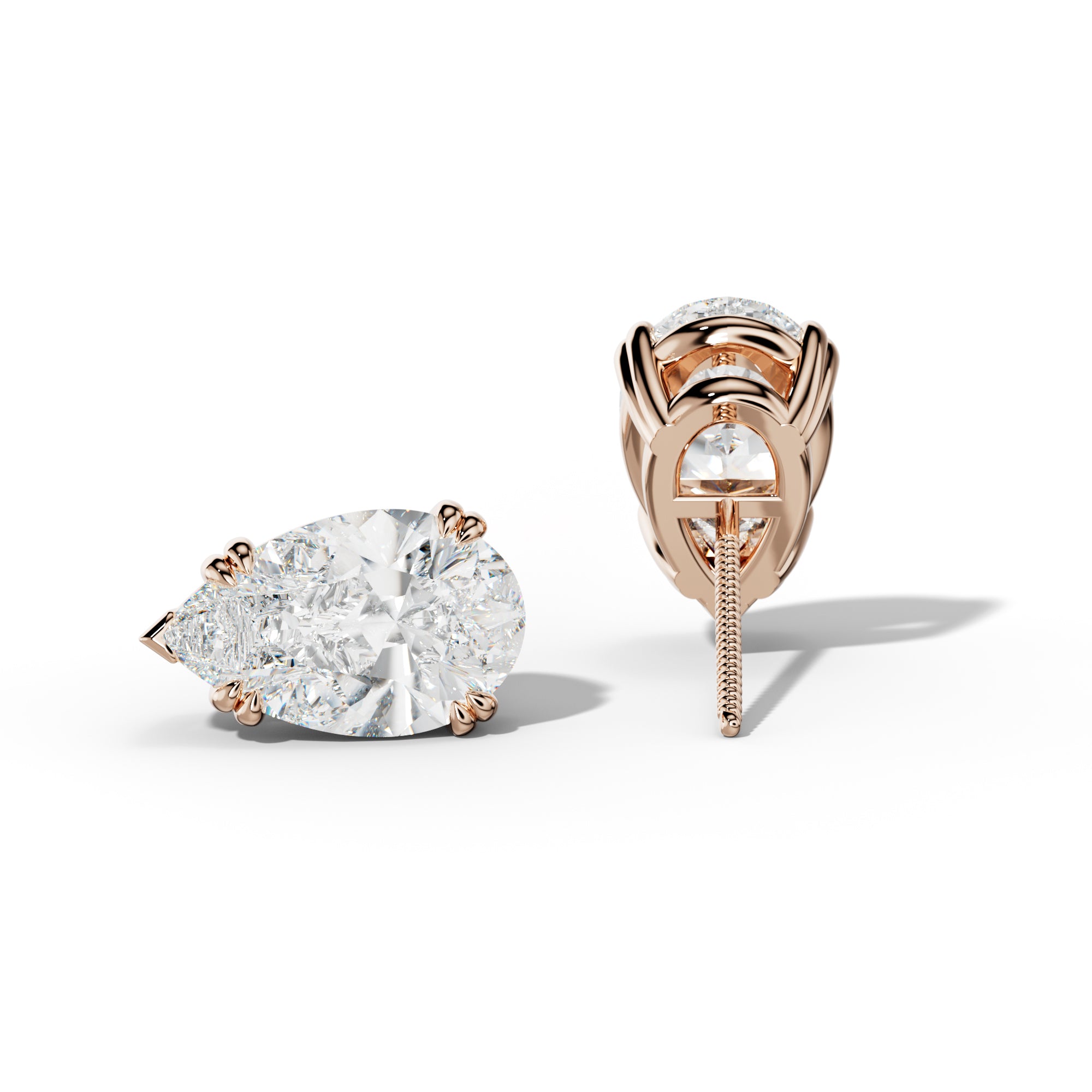 Pear Shape Diamond Stud Earrings With Claw Double And V Prongs