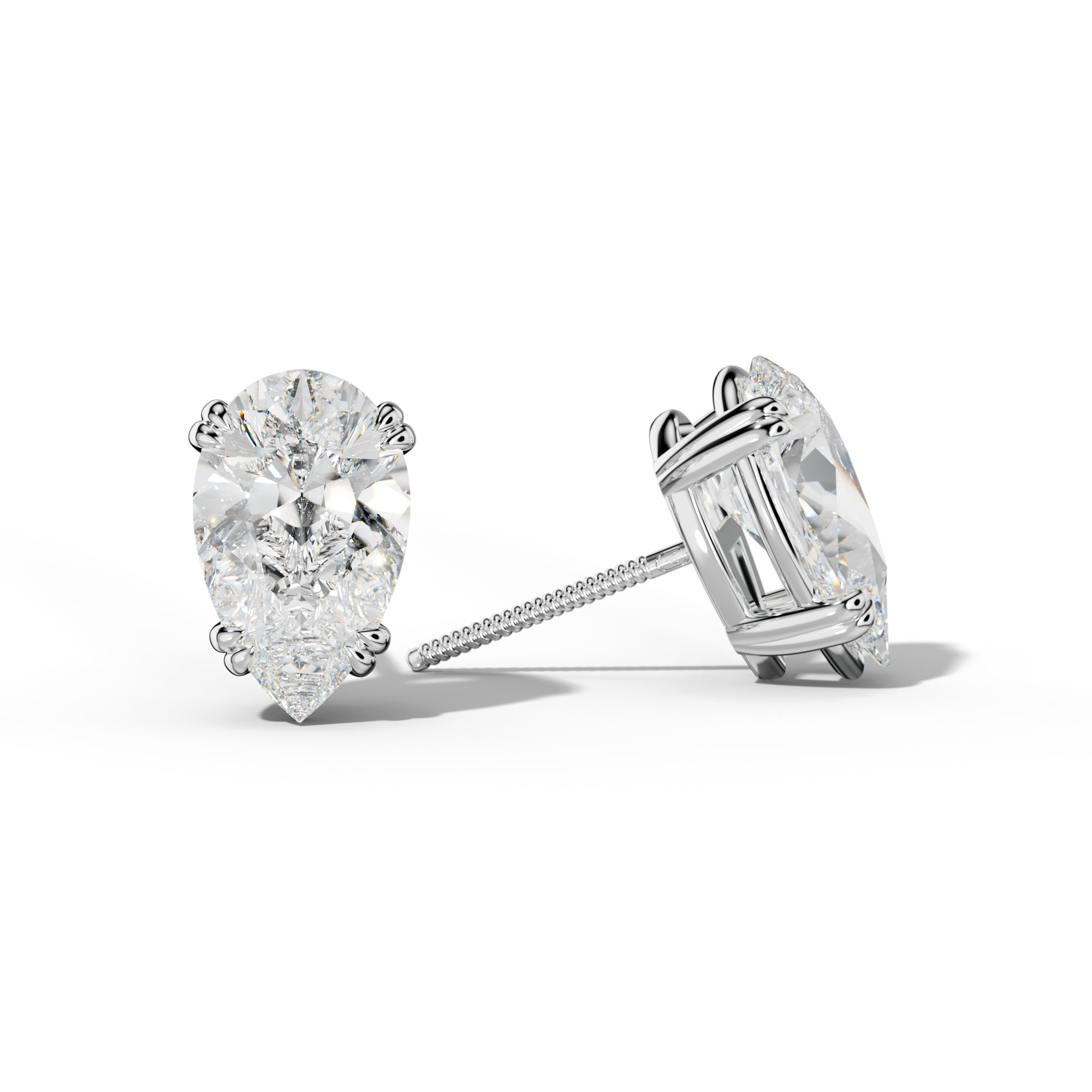 Pear Shape Diamond Stud Earrings With Claw Double Prongs