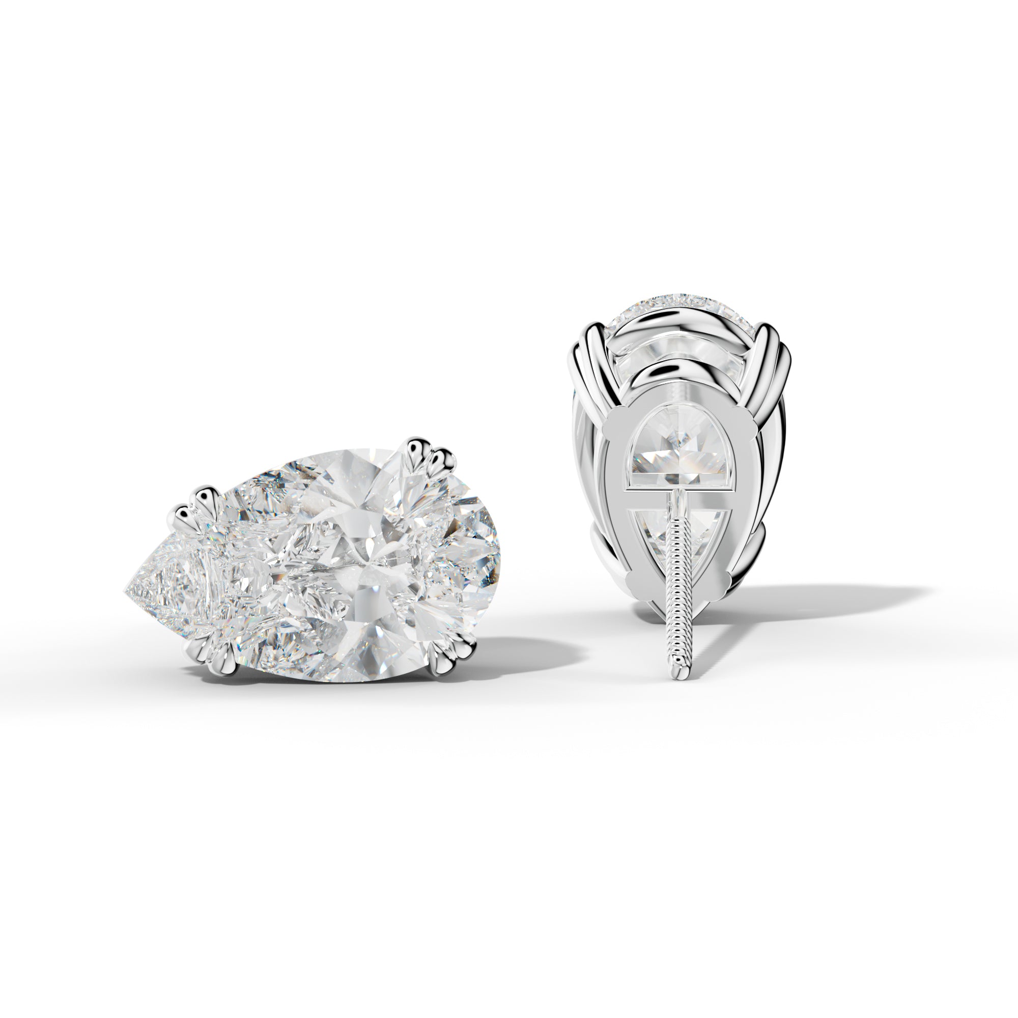 Pear Shape Diamond Stud Earrings With Claw Double Prongs