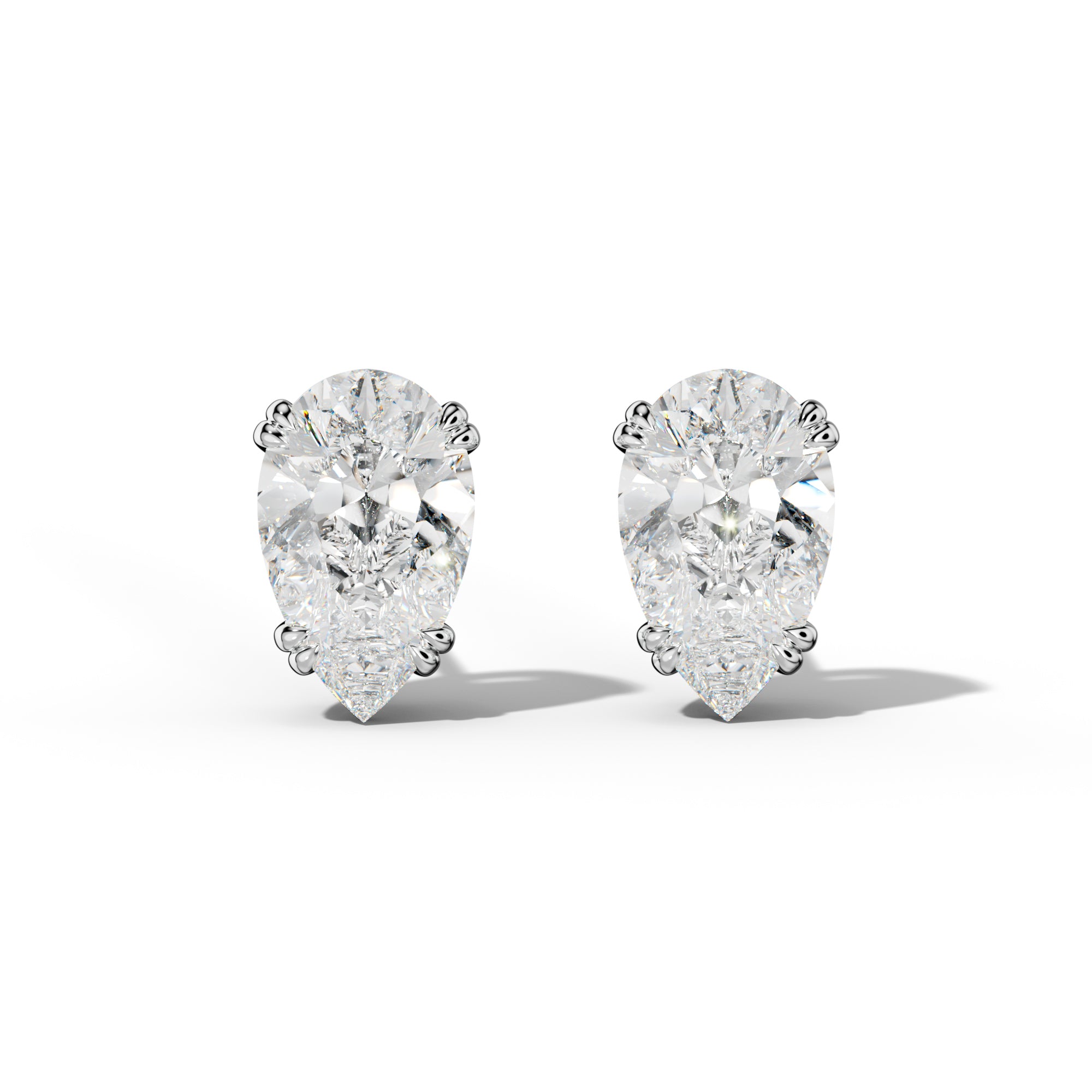 Pear Shape Diamond Stud Earrings With Claw Double Prongs
