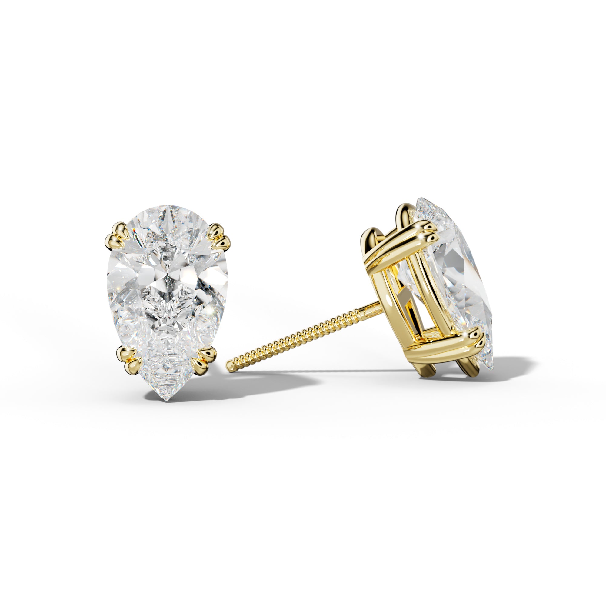 Pear Shape Diamond Stud Earrings With Claw Double Prongs