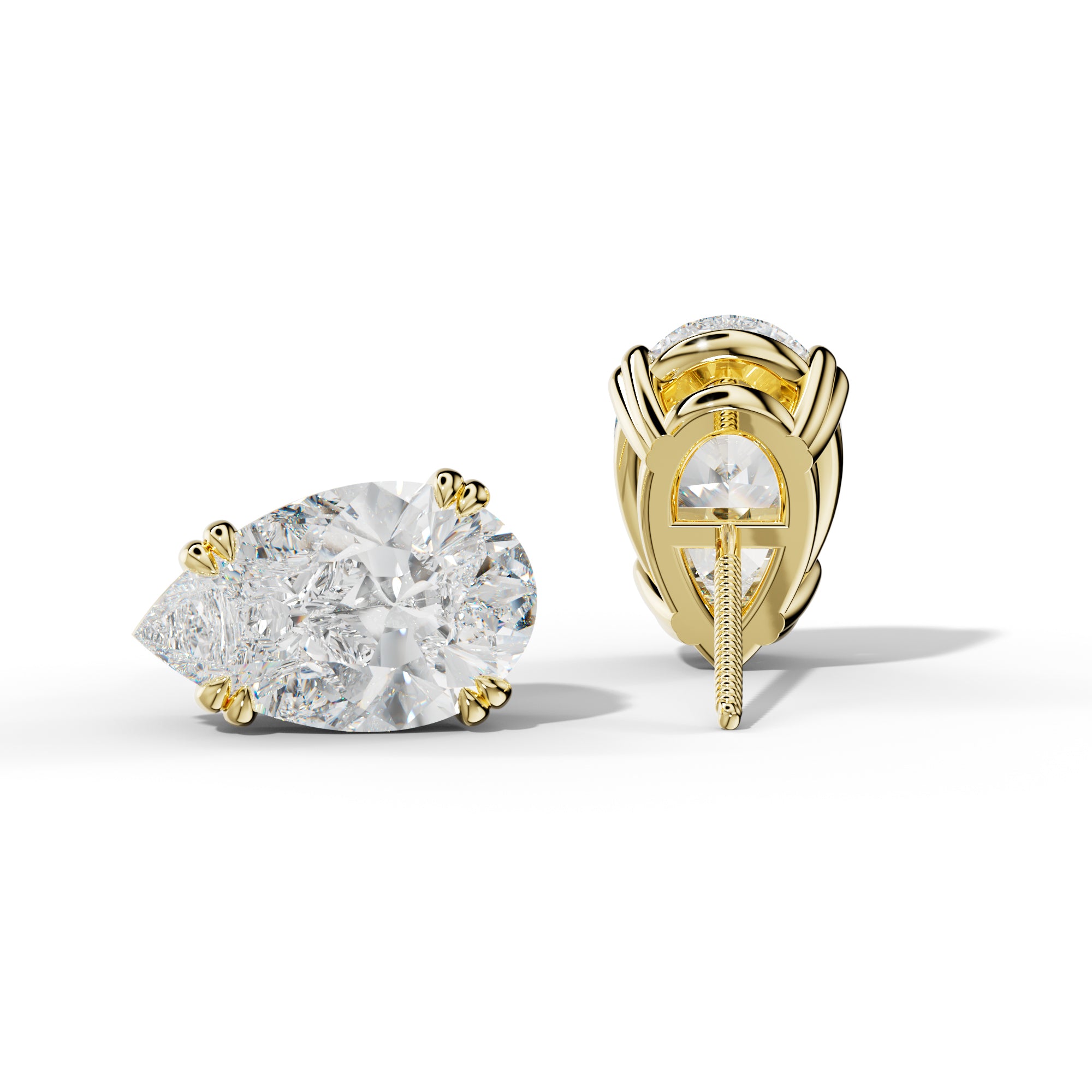 Pear Shape Diamond Stud Earrings With Claw Double Prongs
