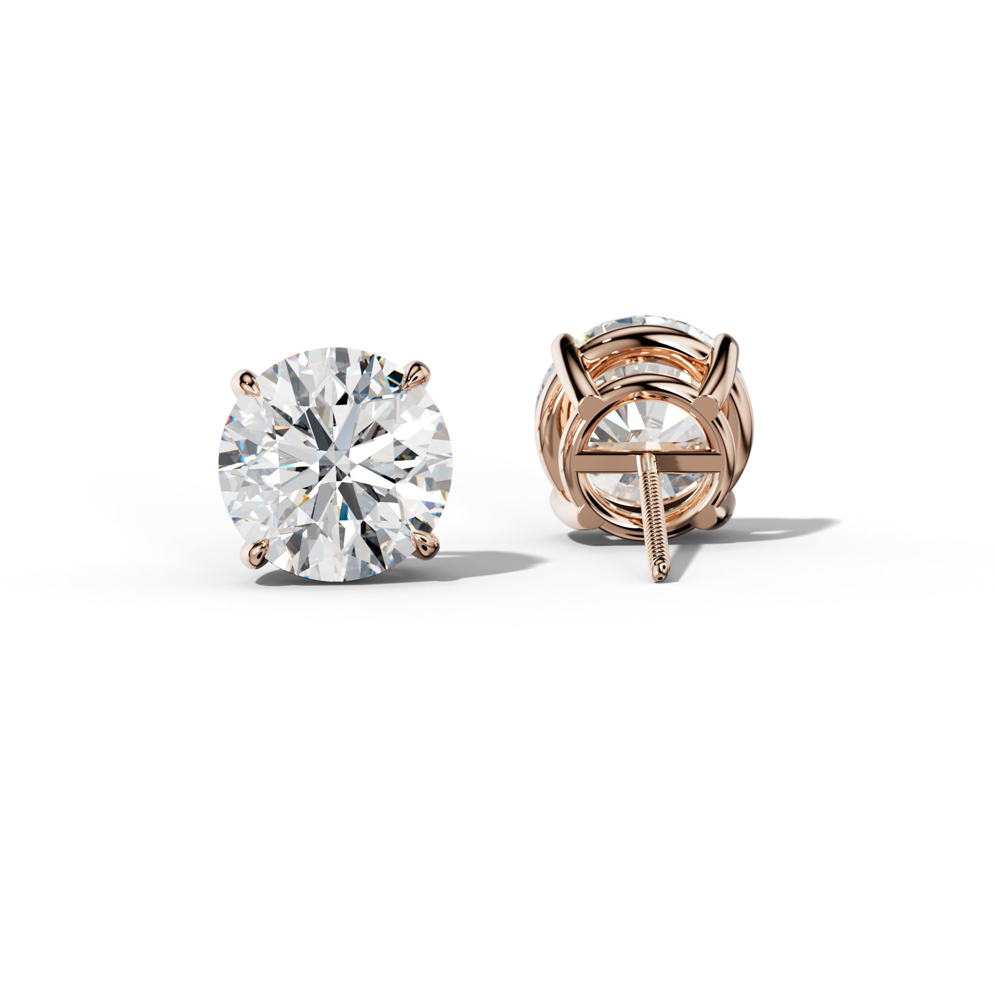 Round Diamond Stud Earrings With Four Claw Prongs