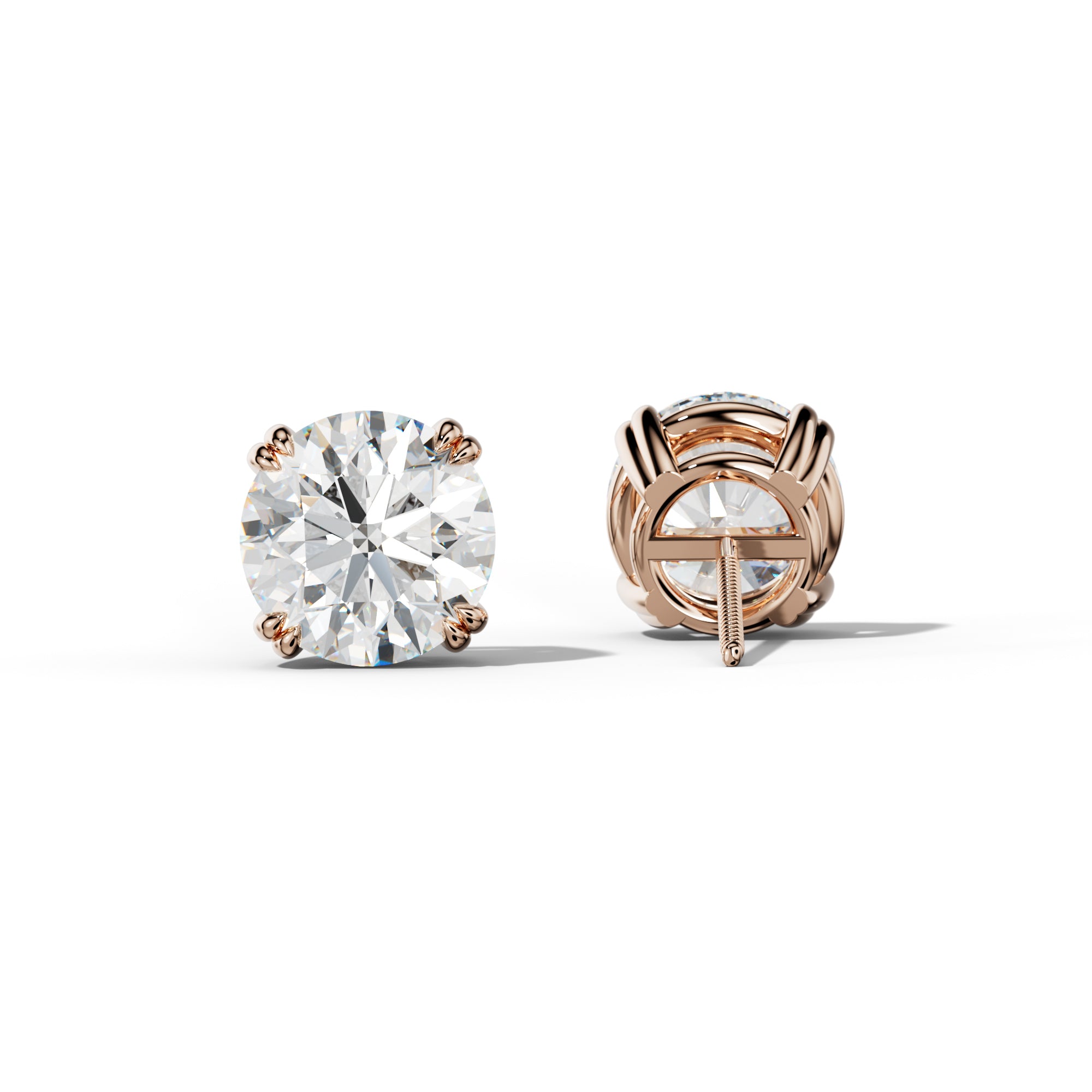 Round Diamond Stud Earrings With Claw Double Prongs