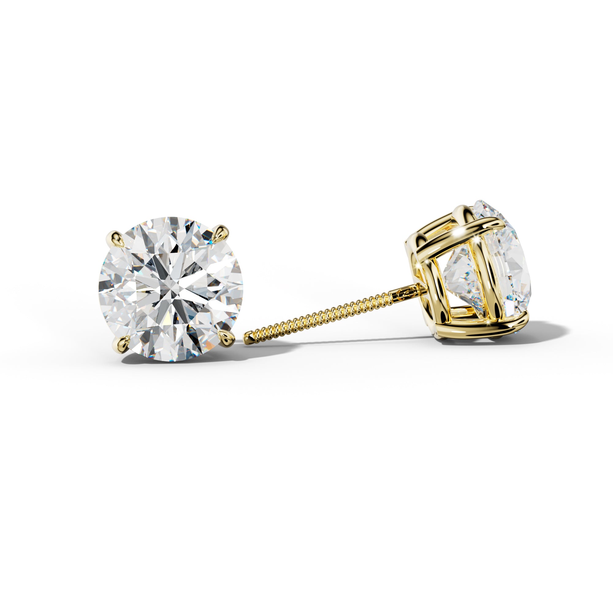 Round Diamond Stud Earrings With Four Claw Prongs