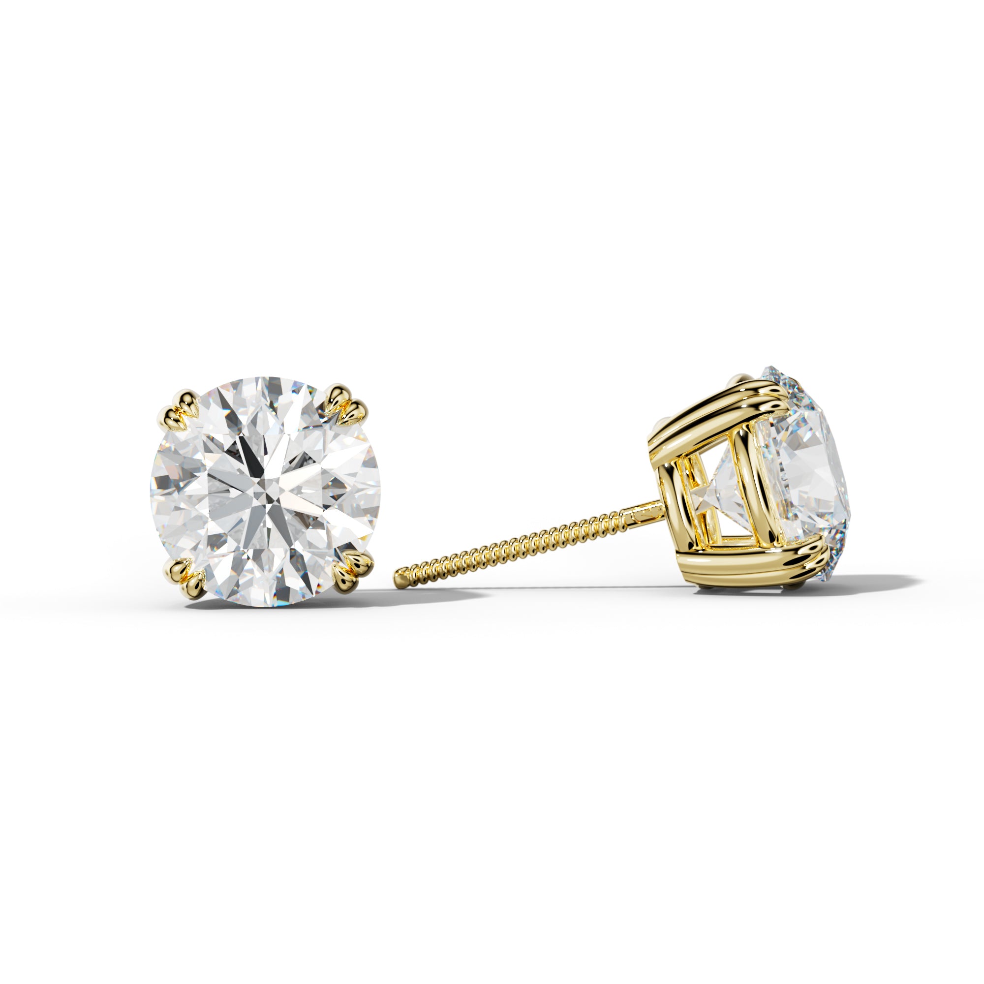 Round Diamond Stud Earrings With Claw Double Prongs